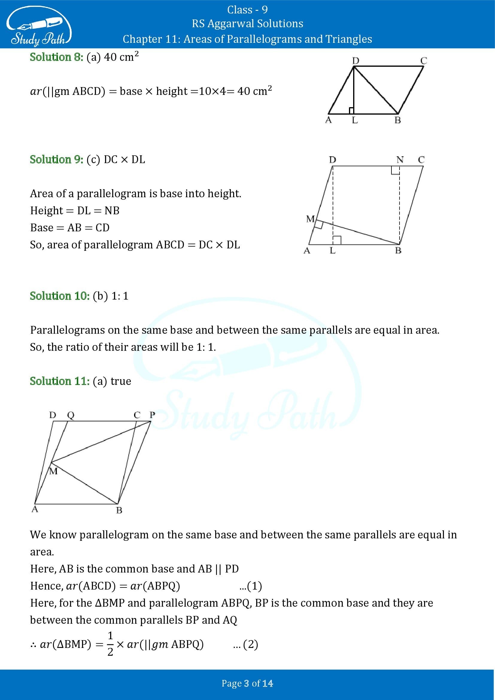 RS Aggarwal Solutions Class 9 Chapter 11 Areas of Parallelograms and Triangles Multiple Choice Questions MCQs 00003
