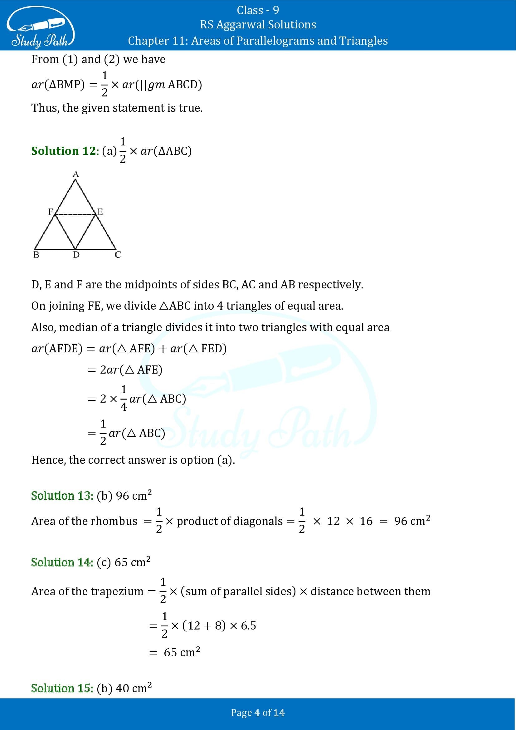 RS Aggarwal Solutions Class 9 Chapter 11 Areas of Parallelograms and Triangles Multiple Choice Questions MCQs 00004