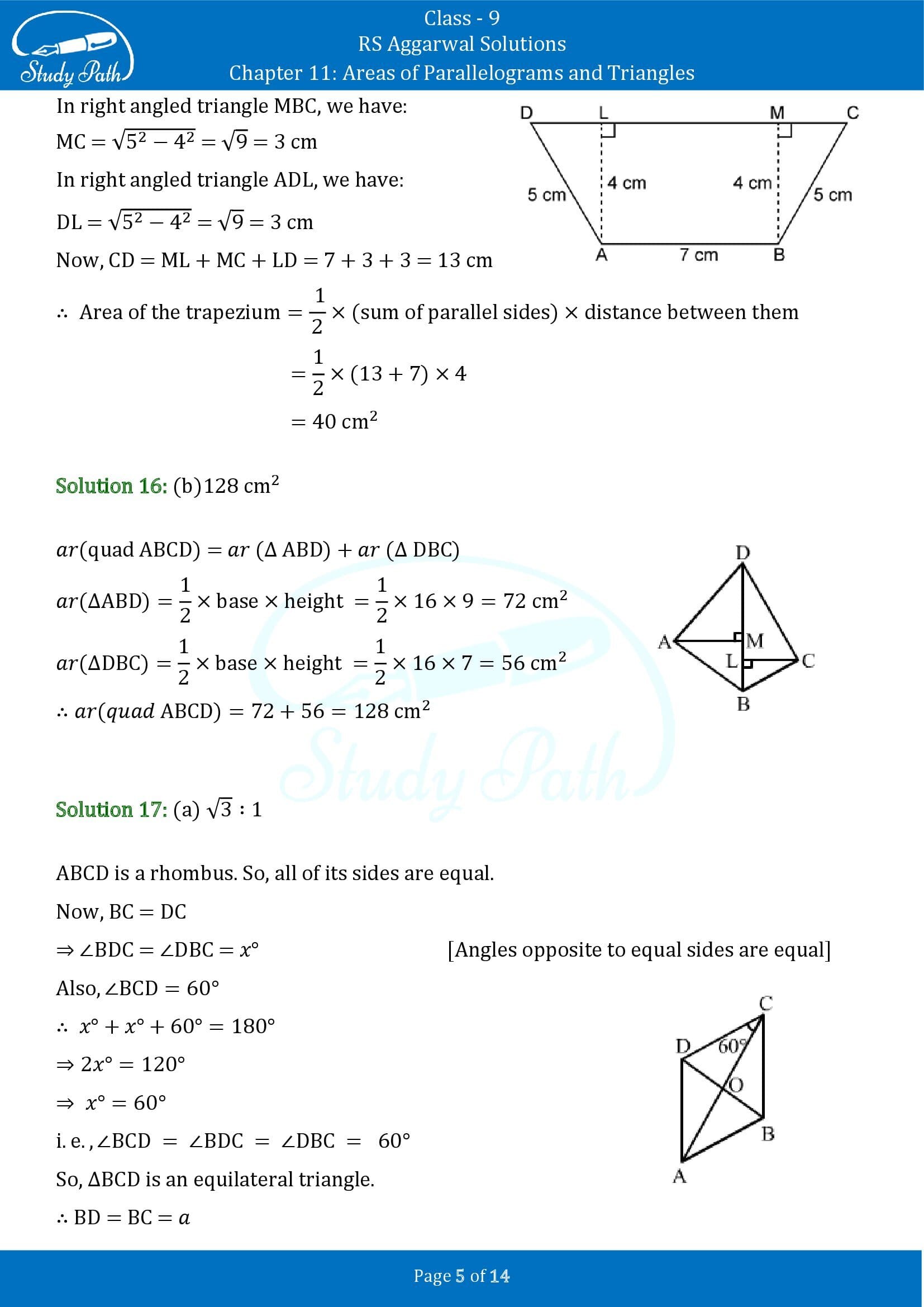 RS Aggarwal Solutions Class 9 Chapter 11 Areas of Parallelograms and Triangles Multiple Choice Questions MCQs 00005