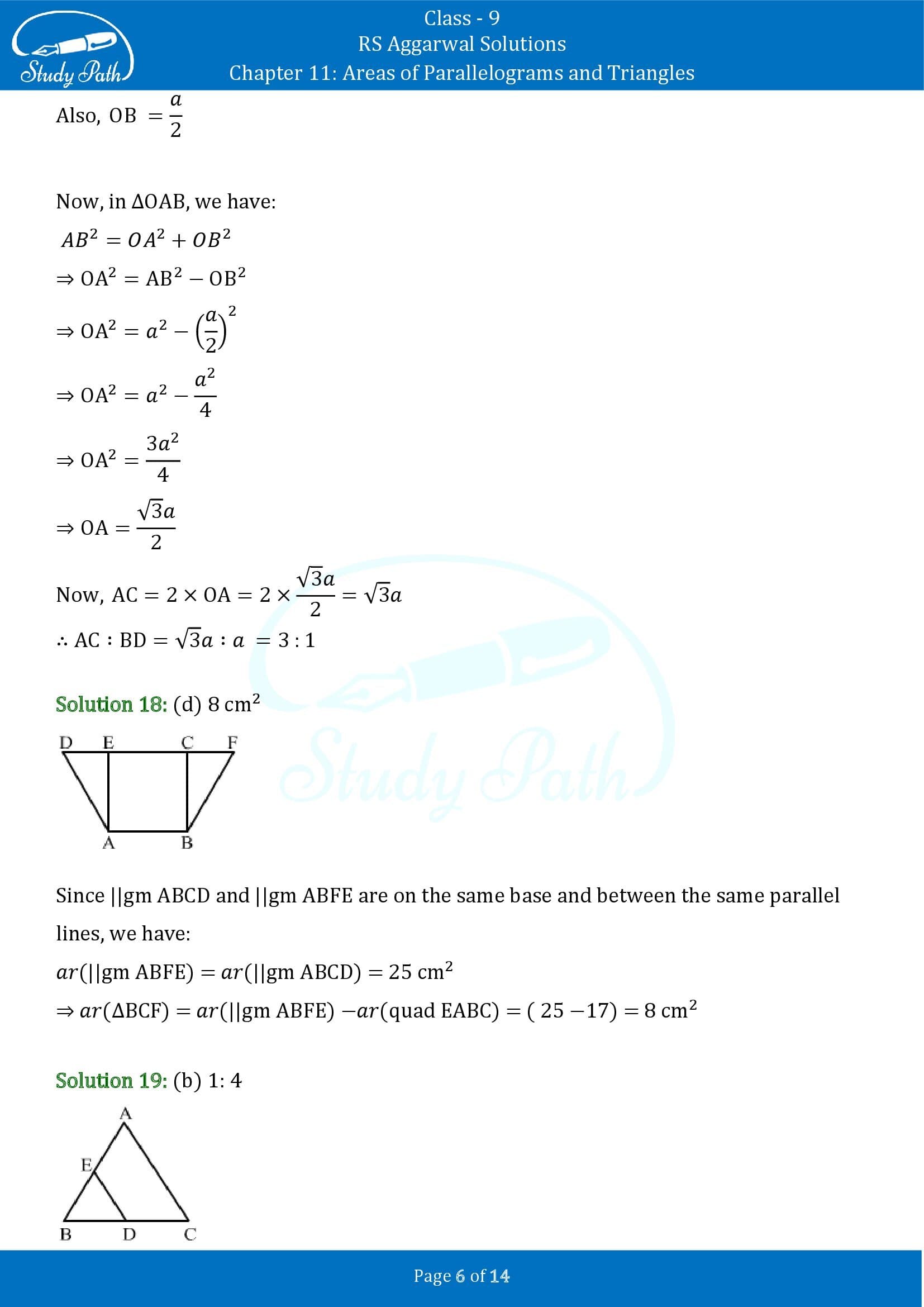 RS Aggarwal Solutions Class 9 Chapter 11 Areas of Parallelograms and Triangles Multiple Choice Questions MCQs 00006