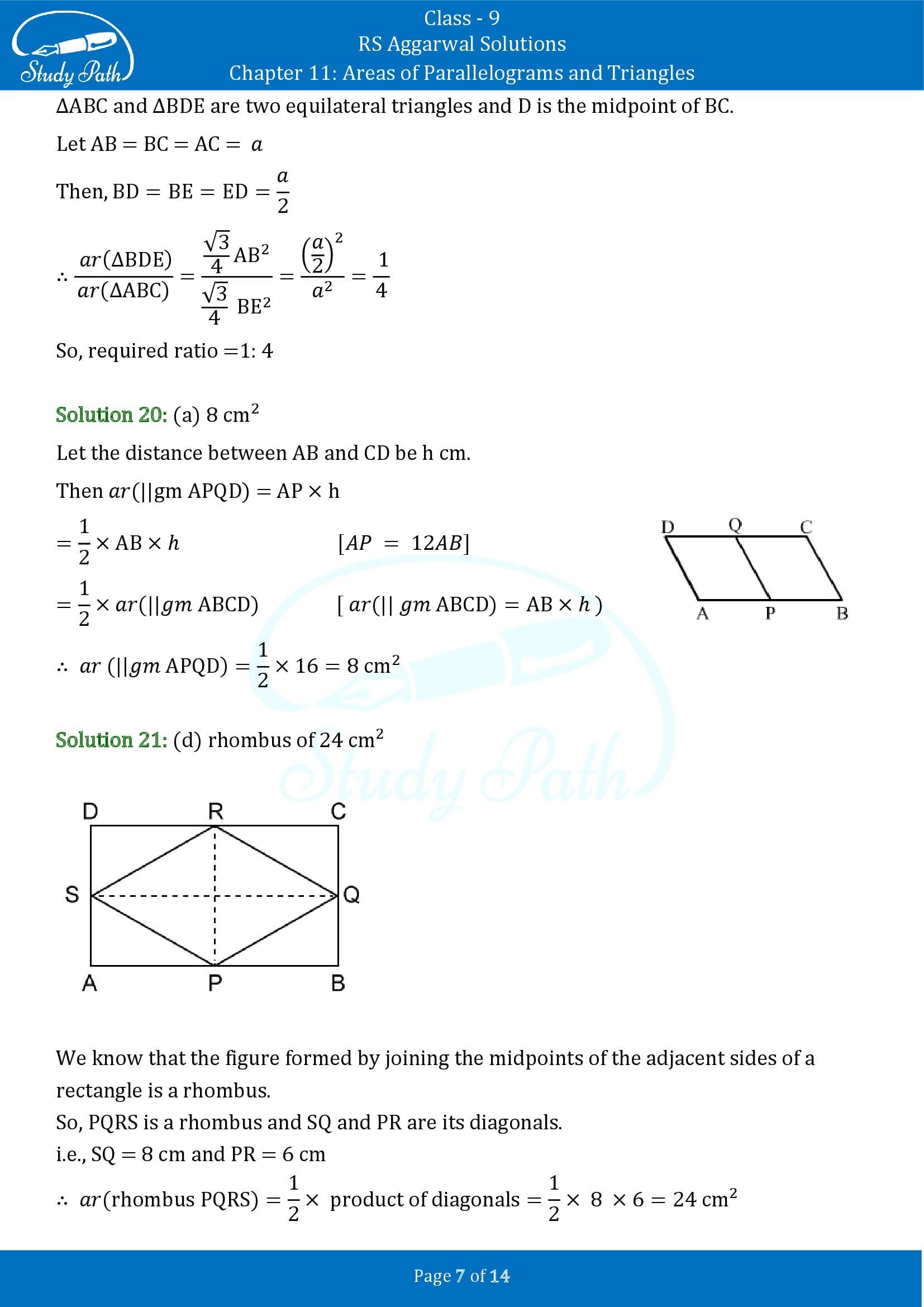RS Aggarwal Solutions Class 9 Chapter 11 Areas of Parallelograms and Triangles Multiple Choice Questions MCQs 00007