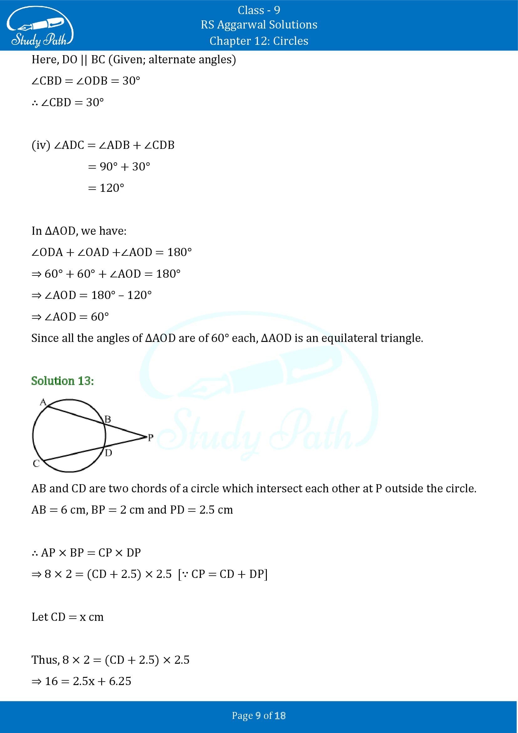 RS Aggarwal Solutions Class 9 Chapter 12 Circles Exercise 12C 00009