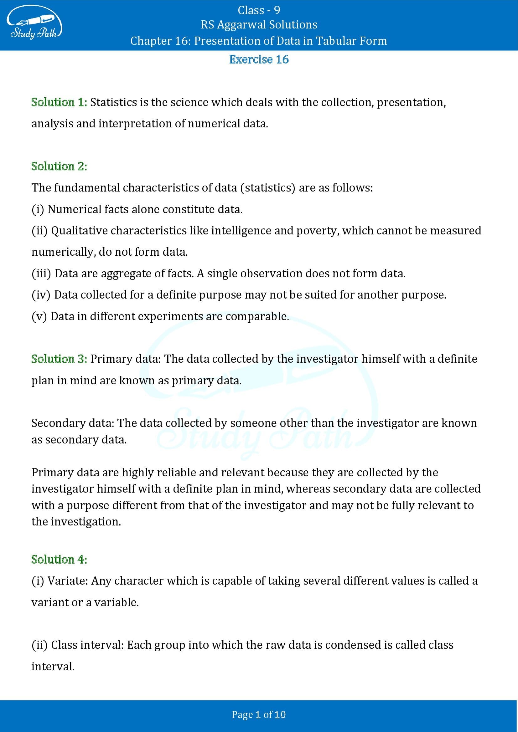 RS Aggarwal Solutions Class 9 Chapter 16 Presentation Of Data In Tabular Form Exercise 16 0001