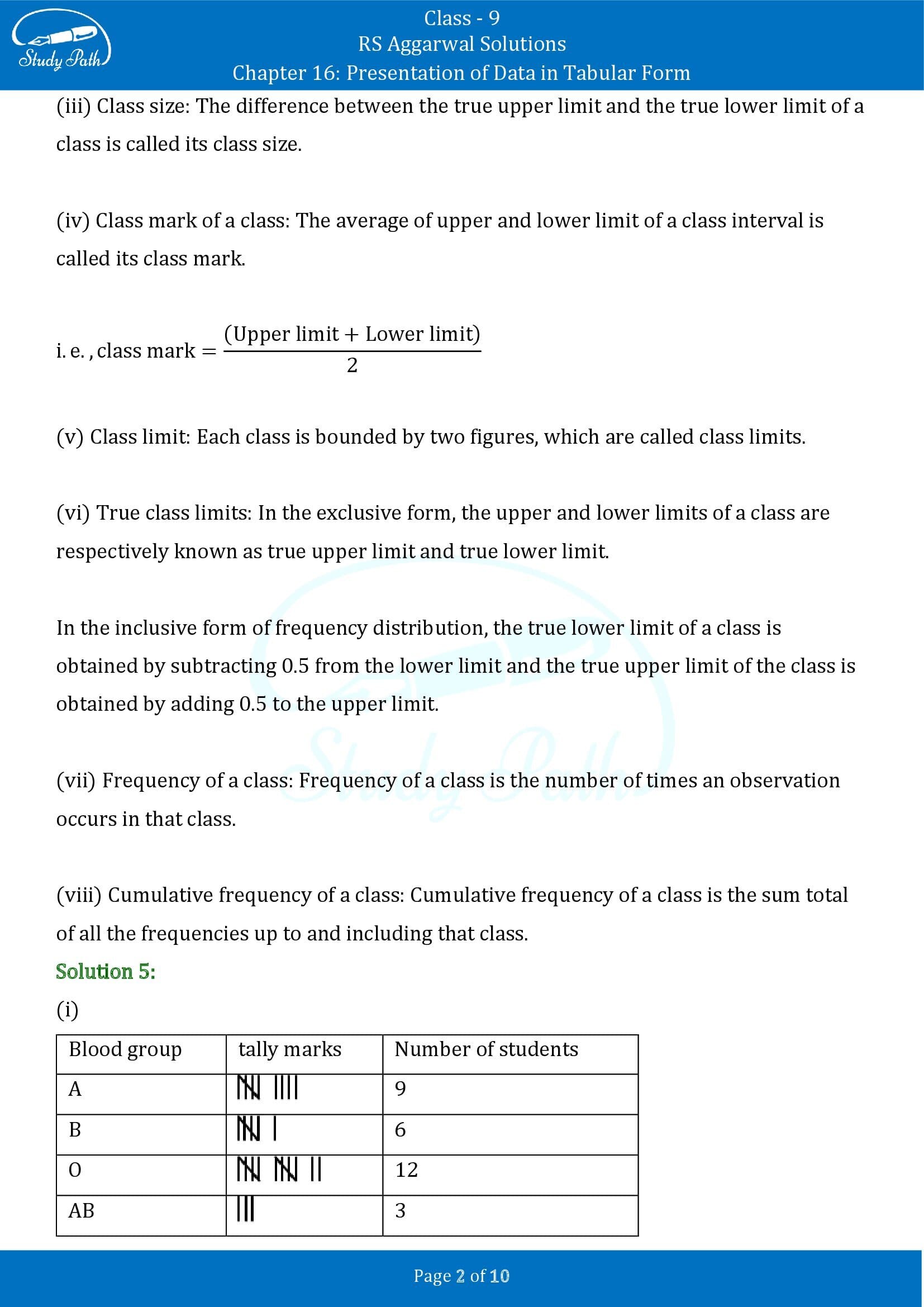 RS Aggarwal Solutions Class 9 Chapter 16 Presentation Of Data In Tabular Form Exercise 16 0002