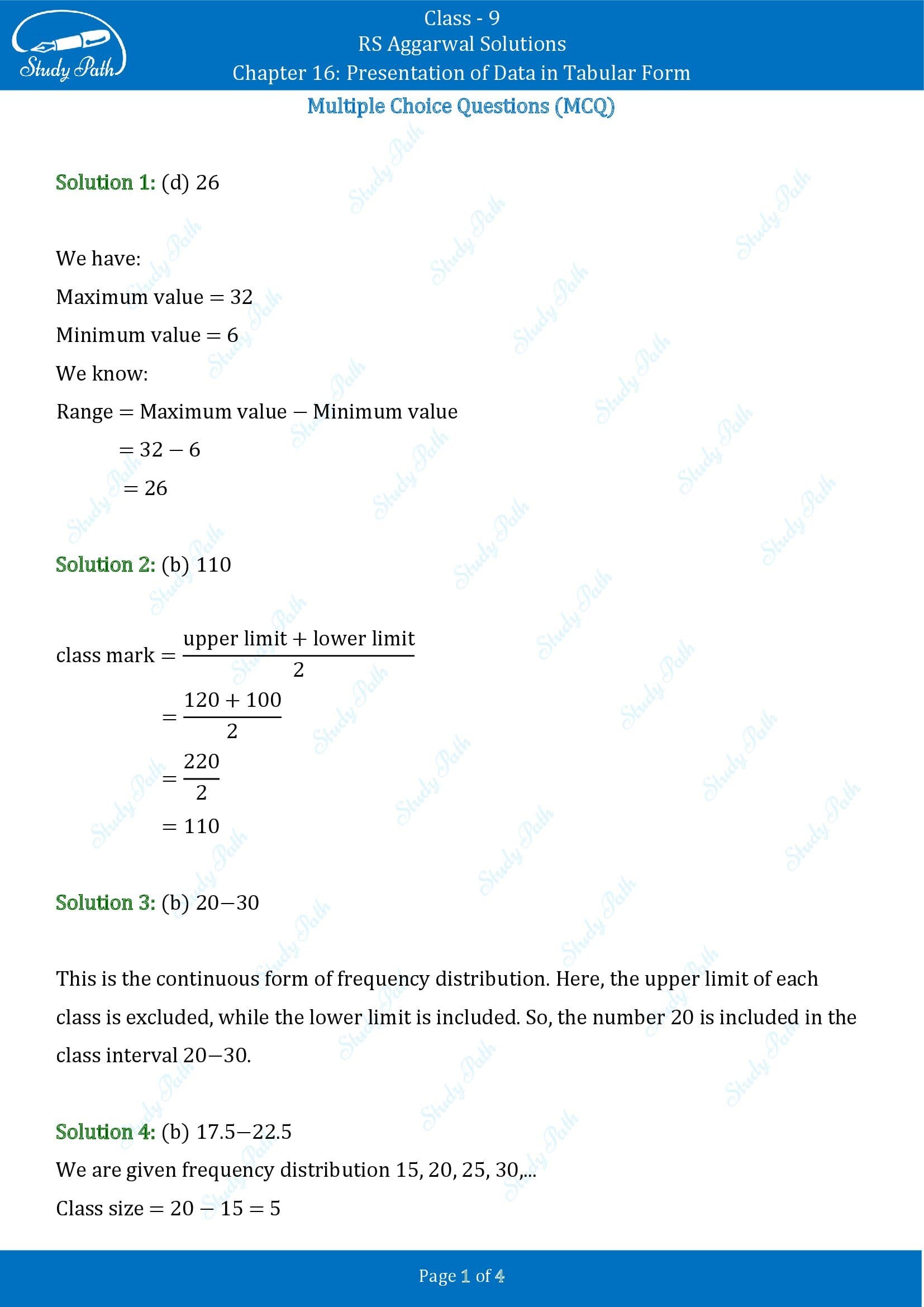 RS Aggarwal Solutions Class 9 Chapter 16 Presentation Of Data In Tabular Form Multiple Choice Questions MCQs 0001