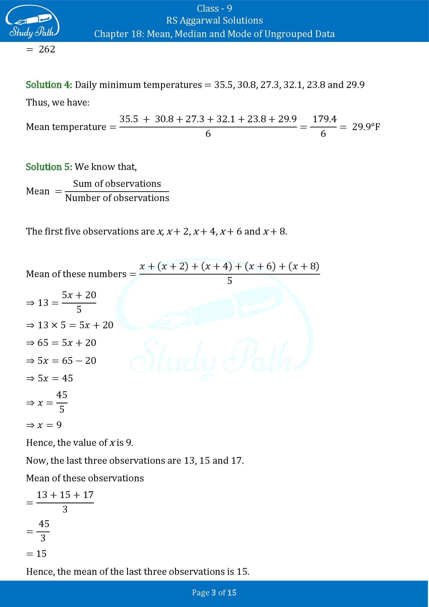 RS Aggarwal Solutions Class 9 Chapter 18 Mean Median and Mode of Ungrouped Data Exercise 18A 00003