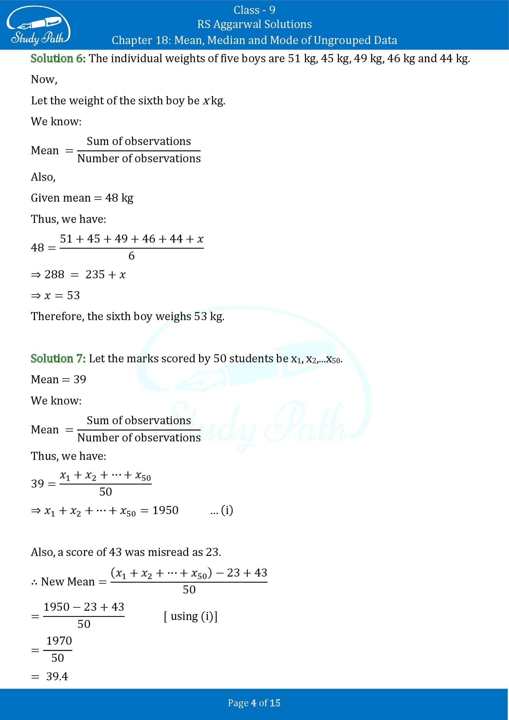 RS Aggarwal Solutions Class 9 Chapter 18 Mean Median and Mode of Ungrouped Data Exercise 18A 00004