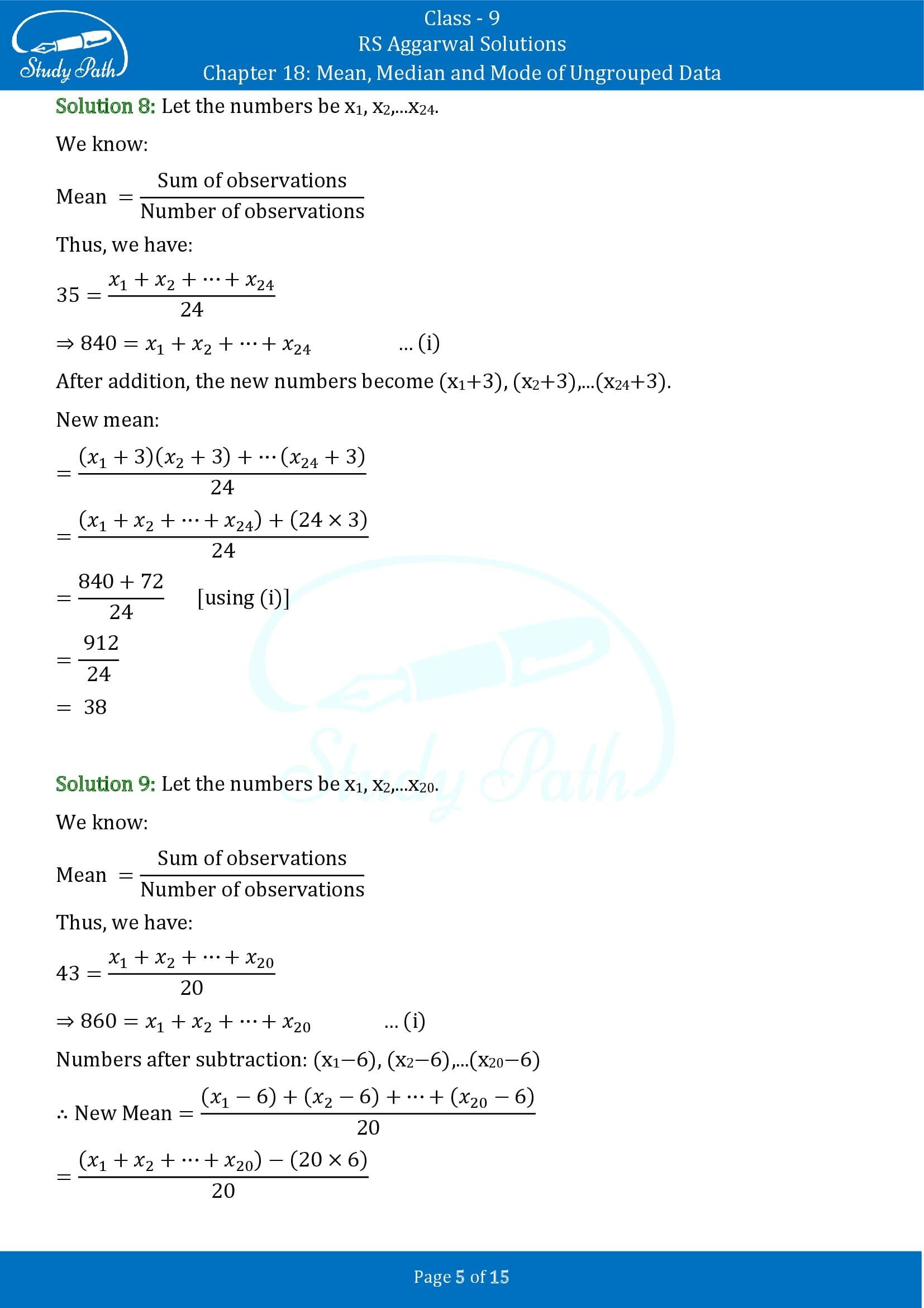 RS Aggarwal Solutions Class 9 Chapter 18 Mean Median and Mode of Ungrouped Data Exercise 18A 00005