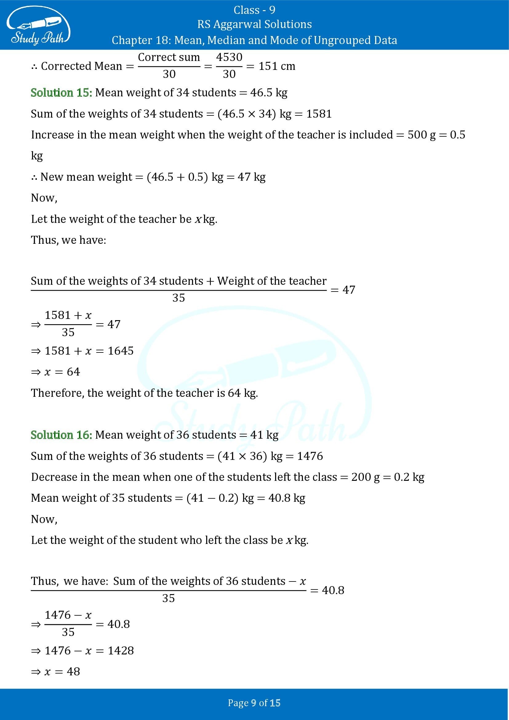 RS Aggarwal Solutions Class 9 Chapter 18 Mean Median and Mode of Ungrouped Data Exercise 18A 00009