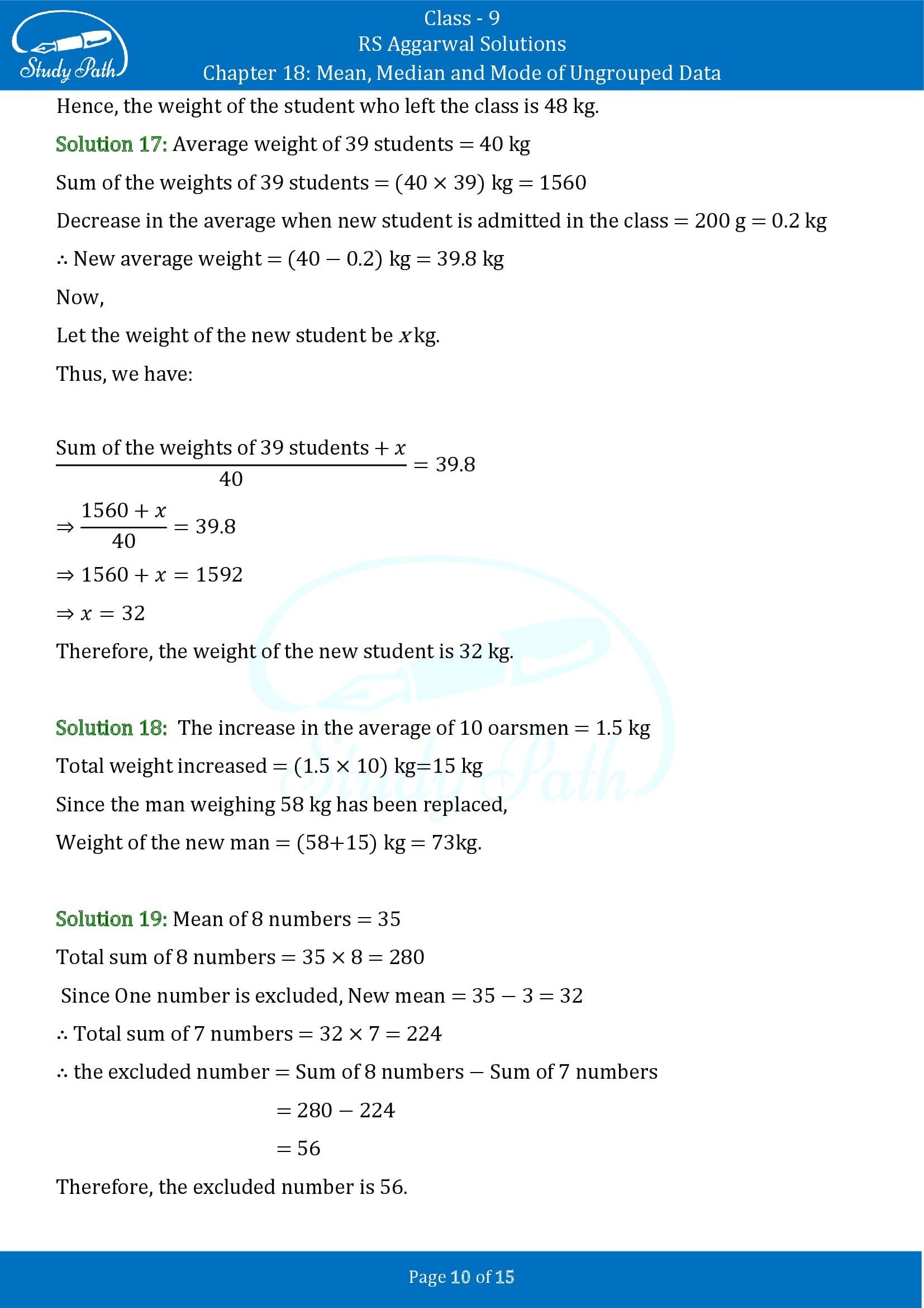 RS Aggarwal Solutions Class 9 Chapter 18 Mean Median and Mode of Ungrouped Data Exercise 18A 00010