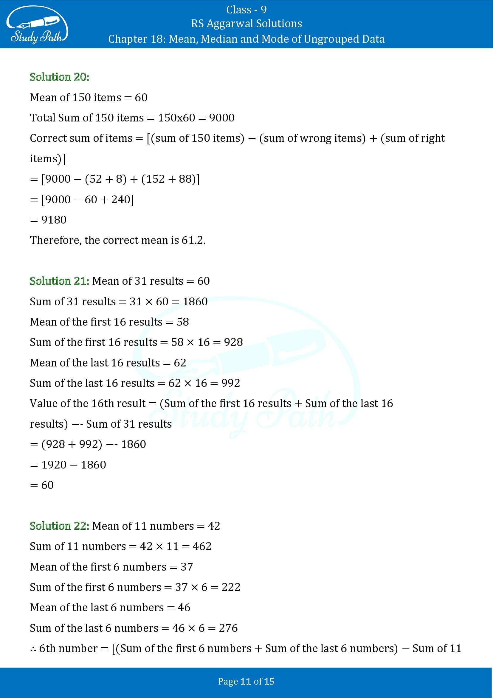 RS Aggarwal Solutions Class 9 Chapter 18 Mean Median and Mode of Ungrouped Data Exercise 18A 00011