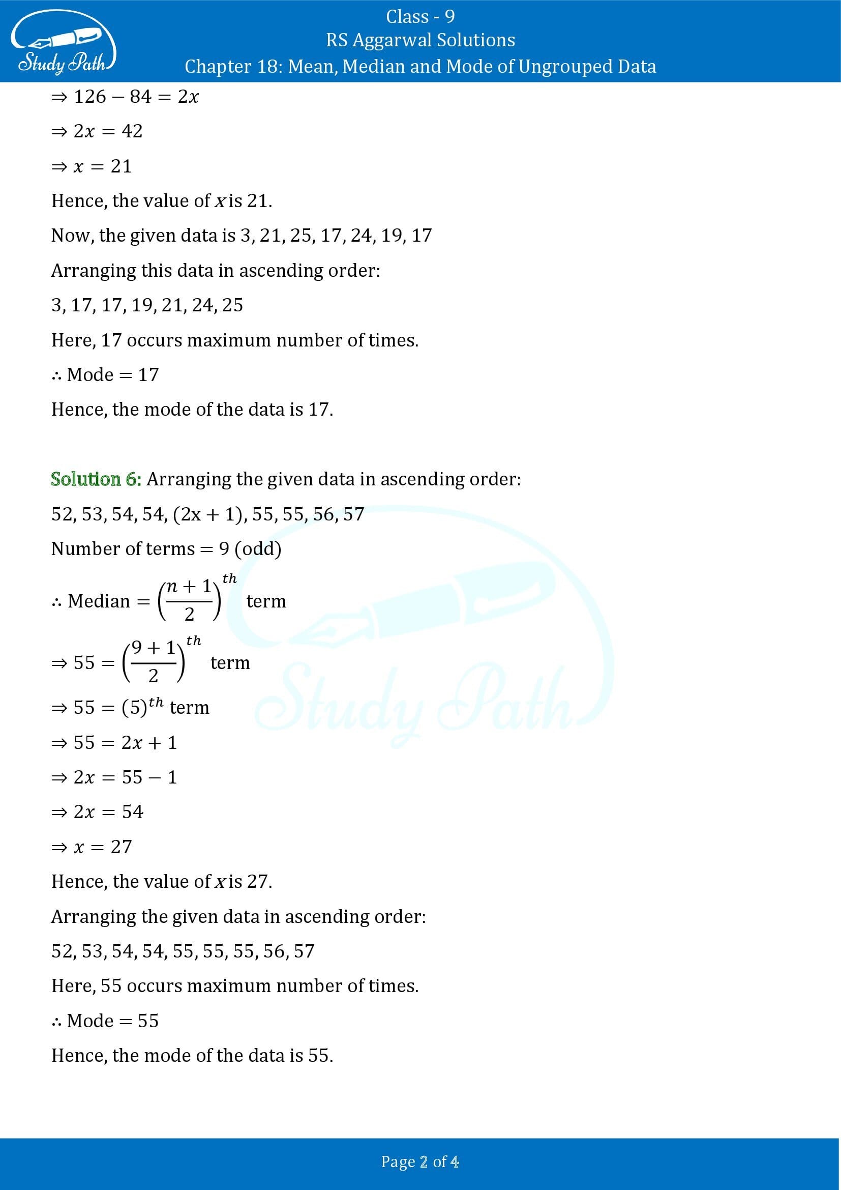 RS Aggarwal Solutions Class 9 Chapter 18 Mean Median and Mode of Ungrouped Data Exercise 18D 00002