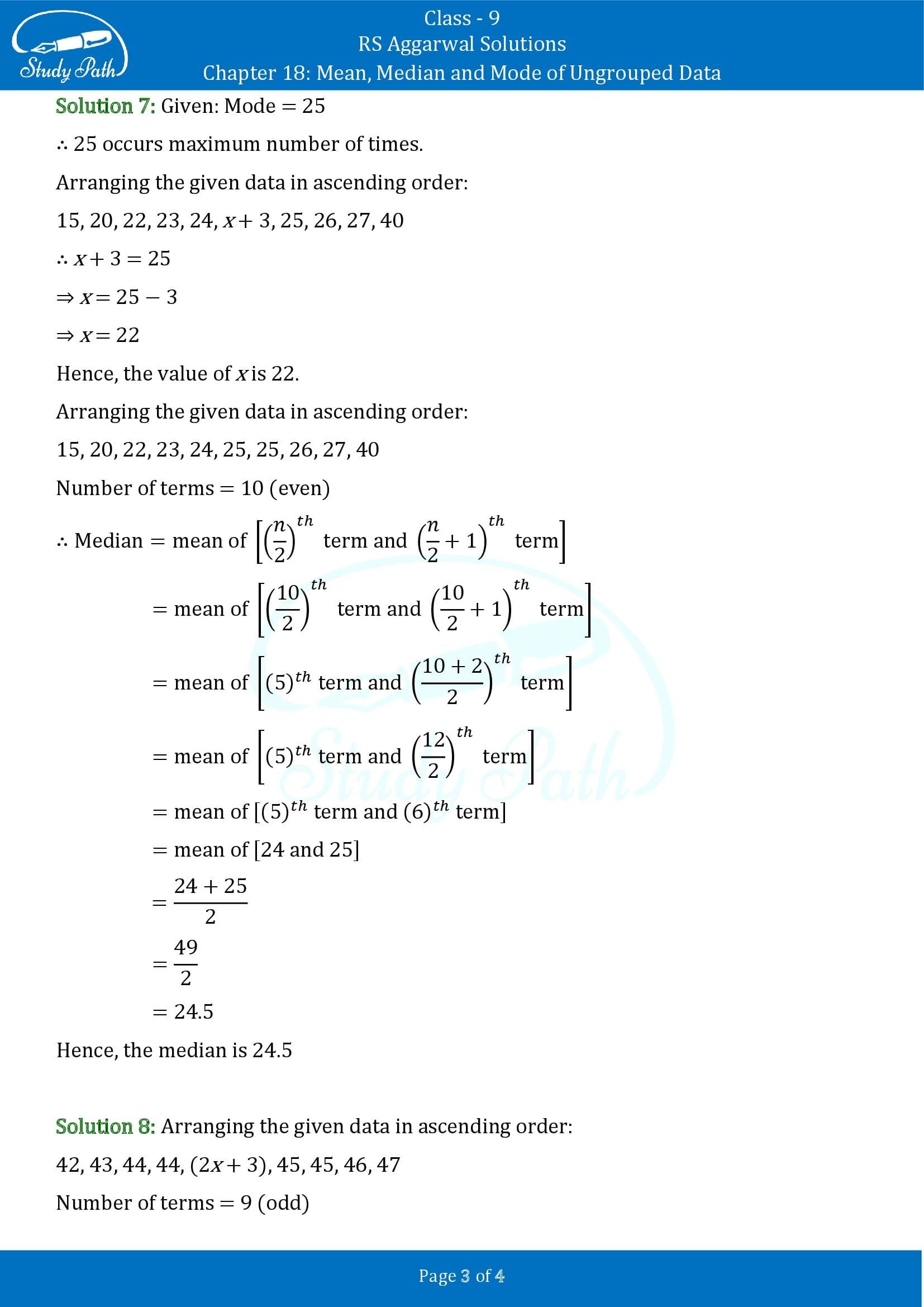 RS Aggarwal Solutions Class 9 Chapter 18 Mean Median and Mode of Ungrouped Data Exercise 18D 00003