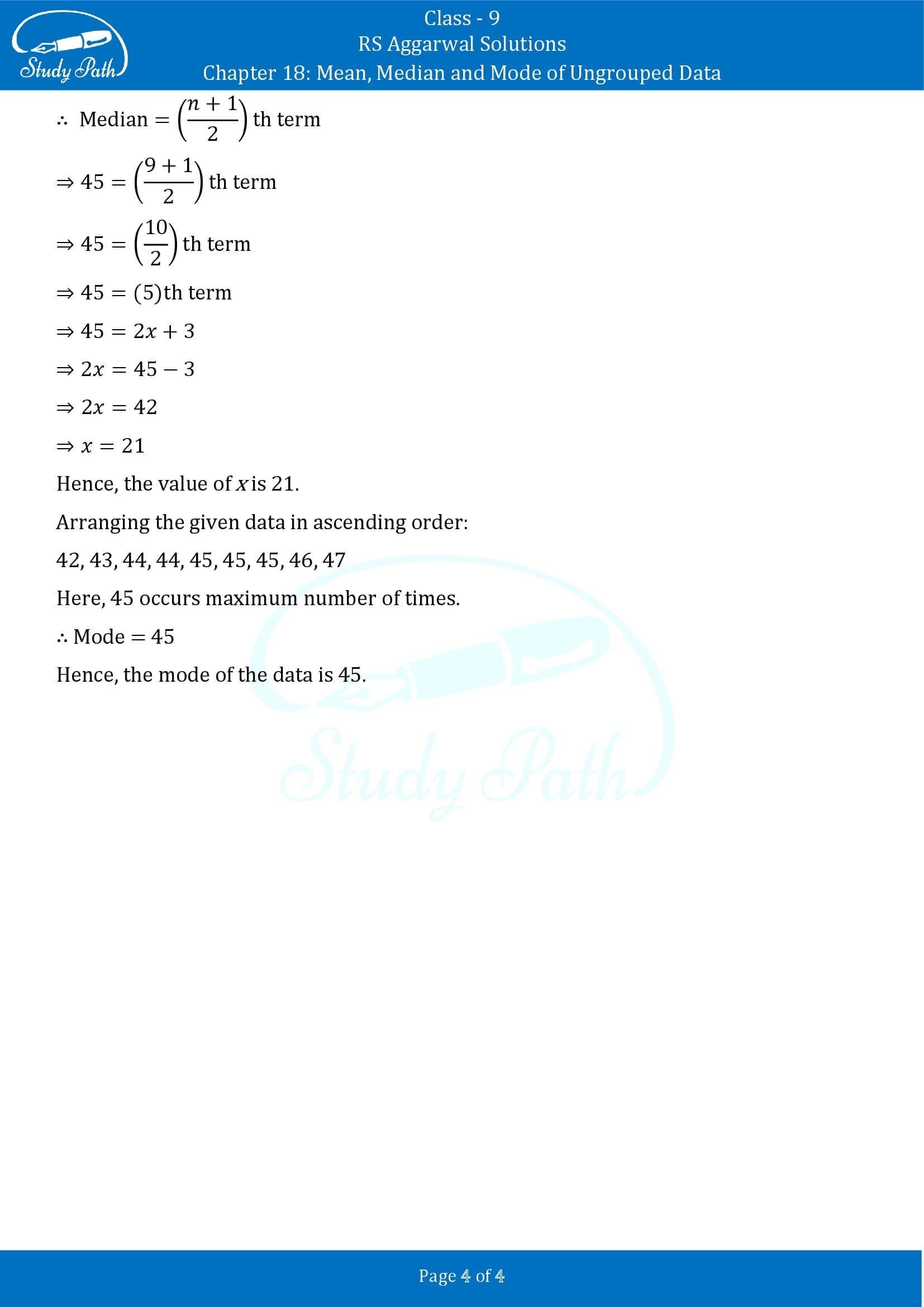 RS Aggarwal Solutions Class 9 Chapter 18 Mean Median and Mode of Ungrouped Data Exercise 18D 00004