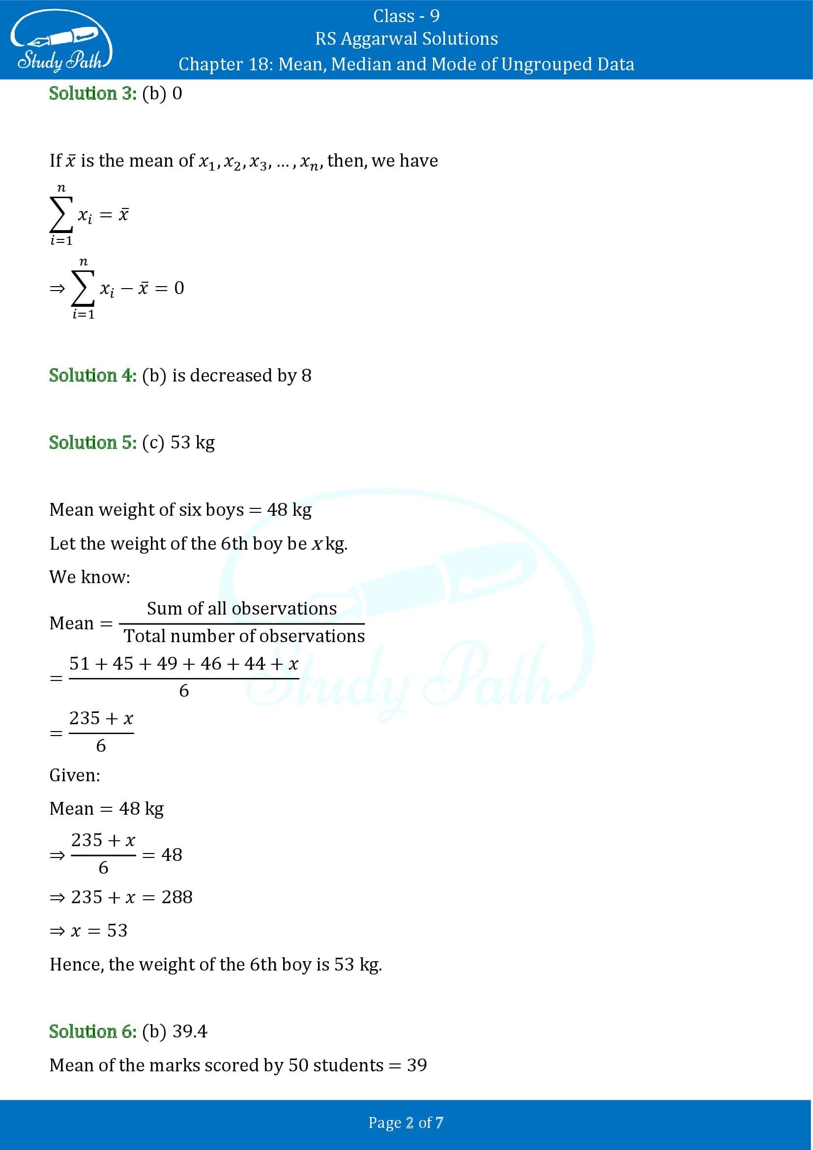 RS Aggarwal Solutions Class 9 Chapter 18 Mean Median and Mode of Ungrouped Data Multiple Choice Questions MCQs 00002