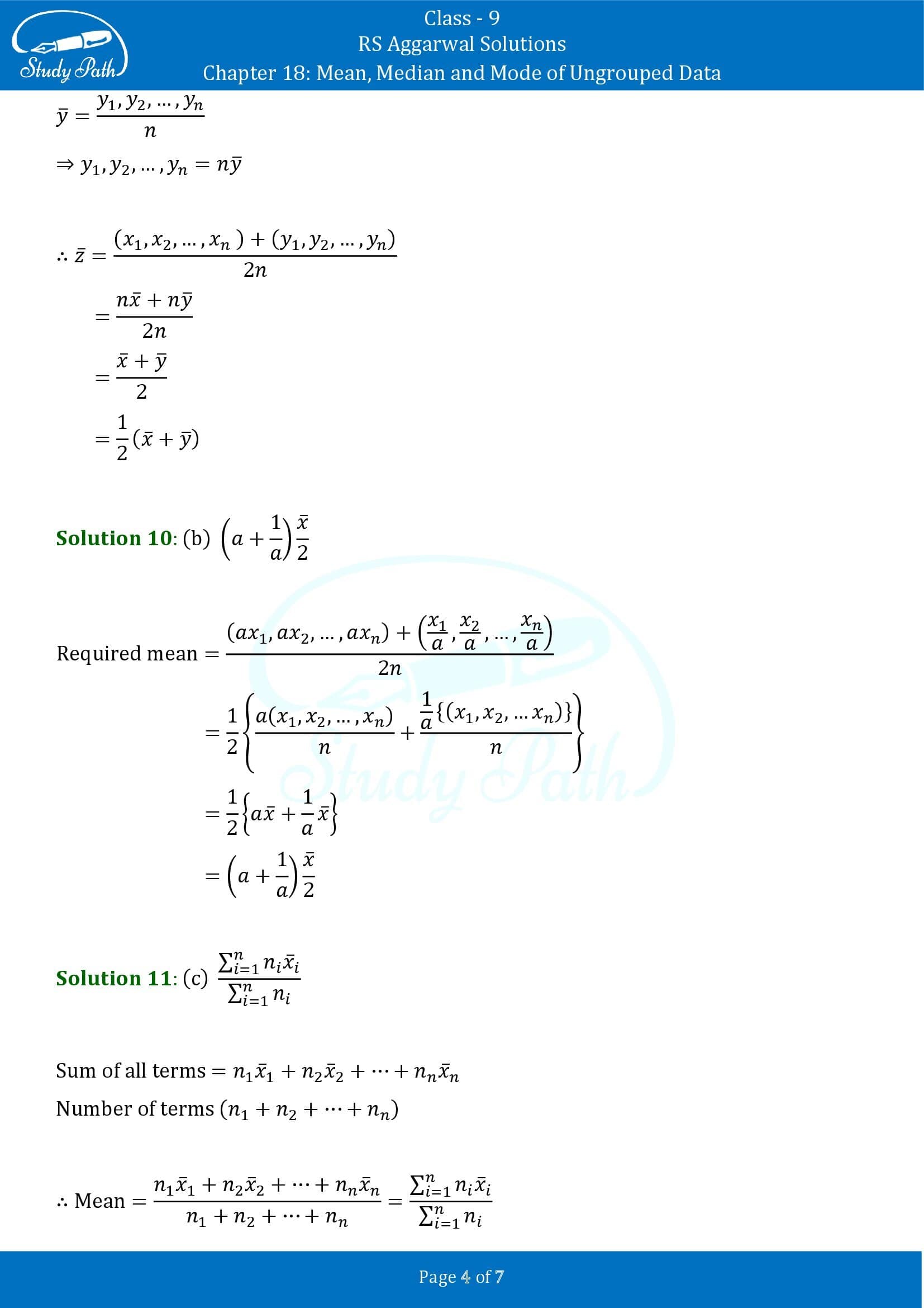 RS Aggarwal Solutions Class 9 Chapter 18 Mean Median and Mode of Ungrouped Data Multiple Choice Questions MCQs 00004