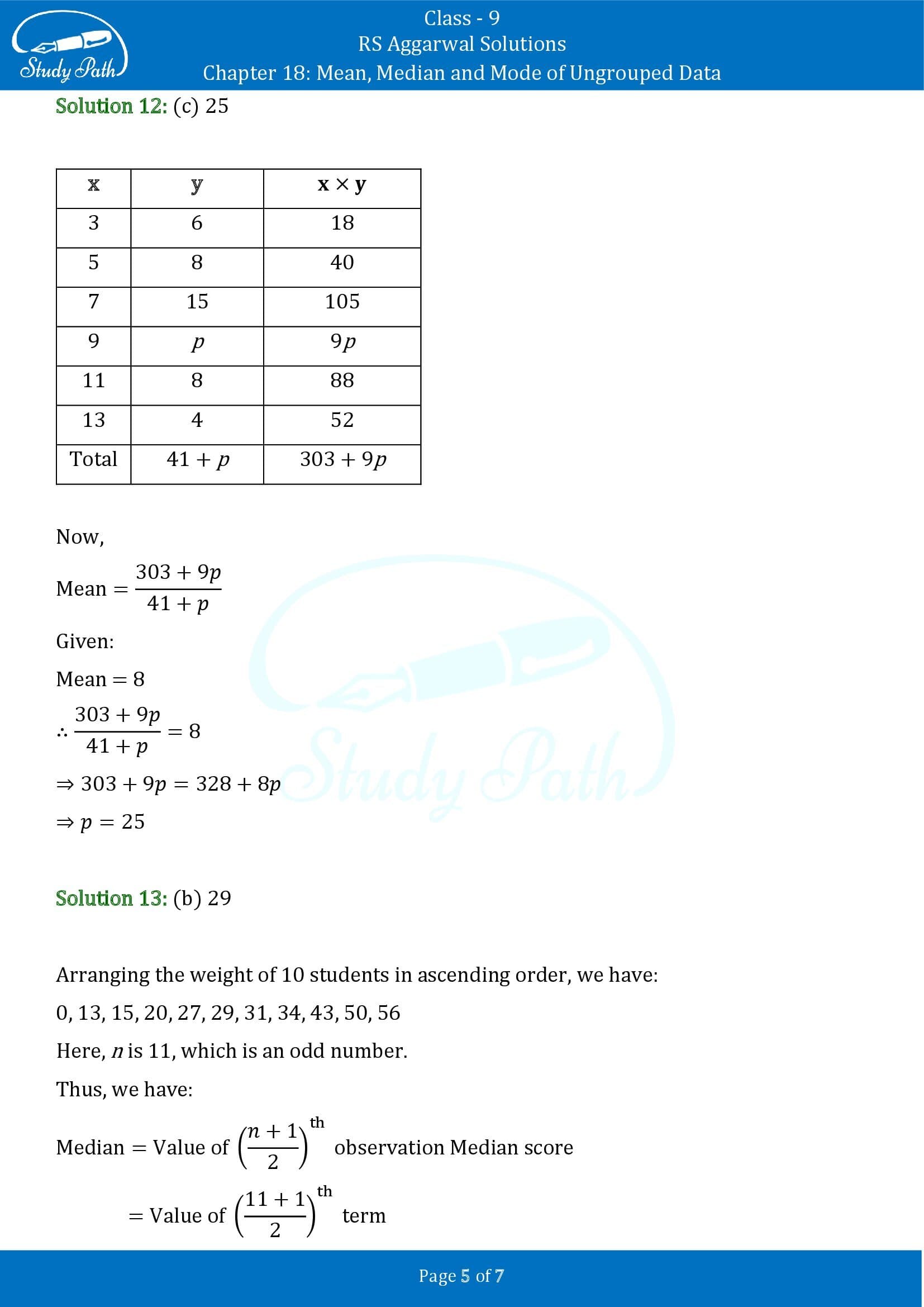 RS Aggarwal Solutions Class 9 Chapter 18 Mean Median and Mode of Ungrouped Data Multiple Choice Questions MCQs 00005