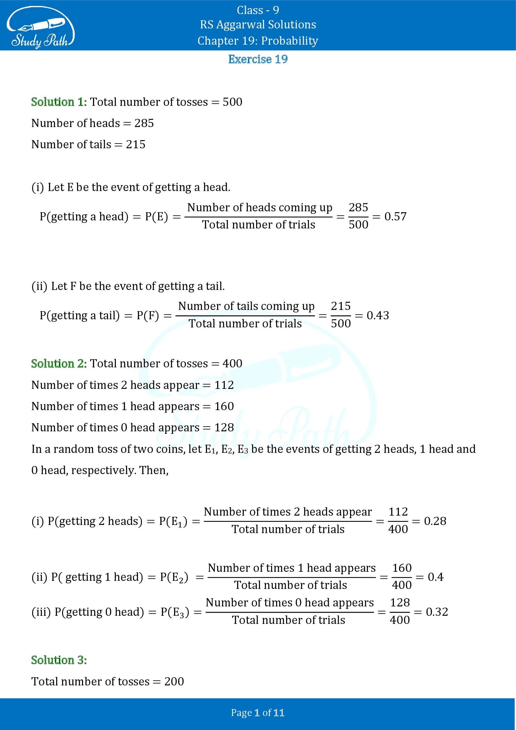 RS Aggarwal Solutions Class 9 Chapter 19 Probability Exercise 19 00001