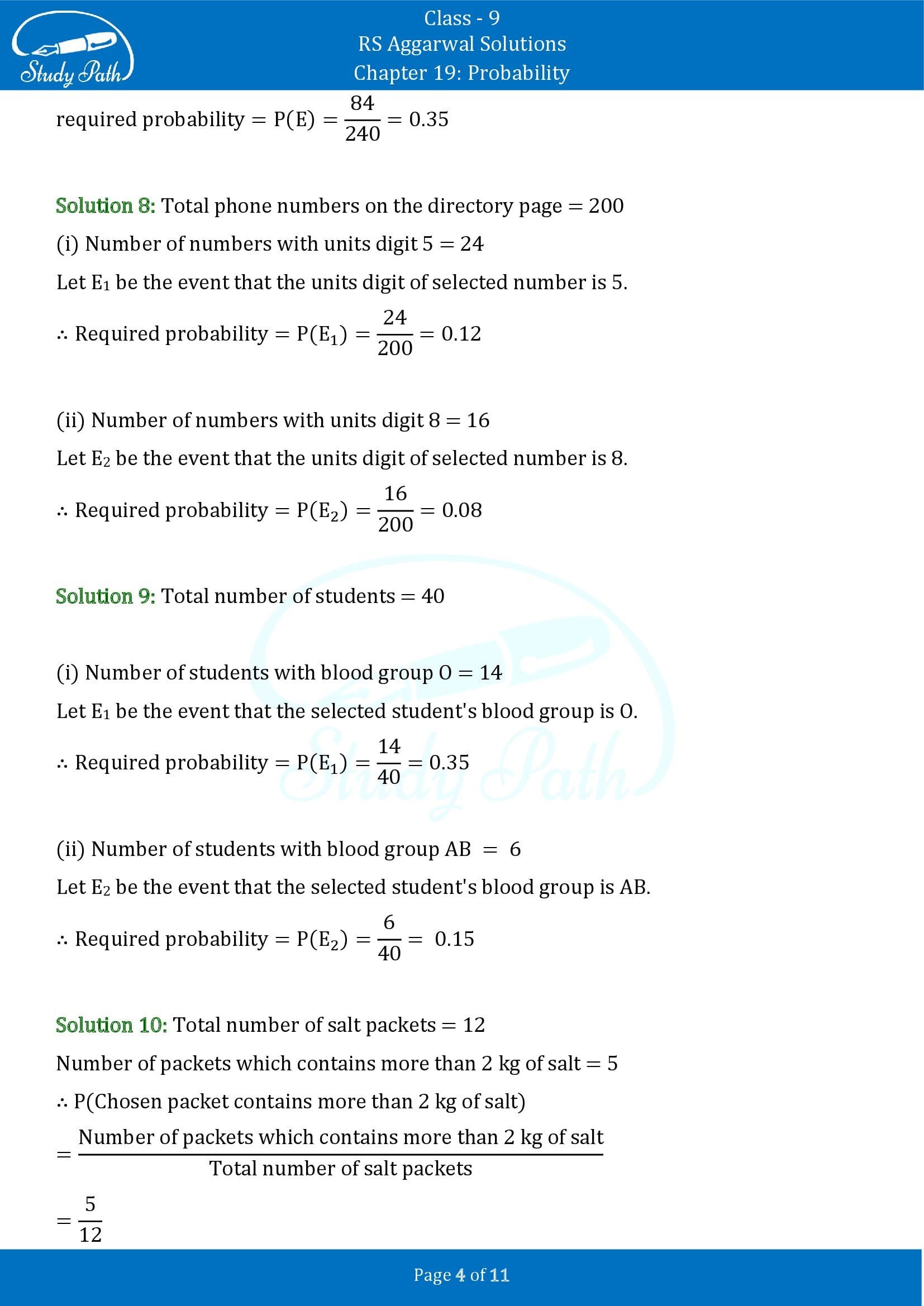 RS Aggarwal Solutions Class 9 Chapter 19 Probability Exercise 19 00004