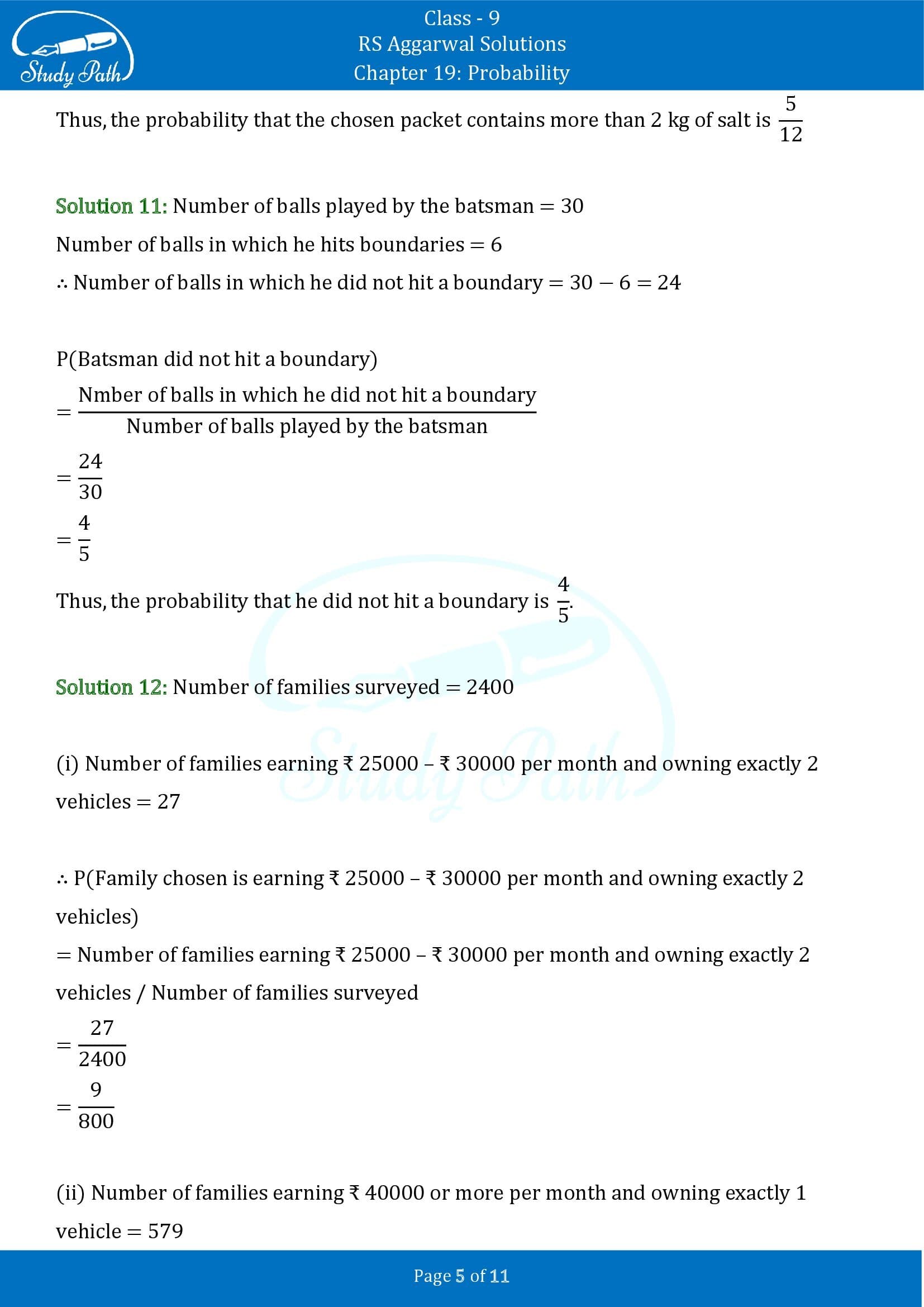 RS Aggarwal Solutions Class 9 Chapter 19 Probability Exercise 19 00005