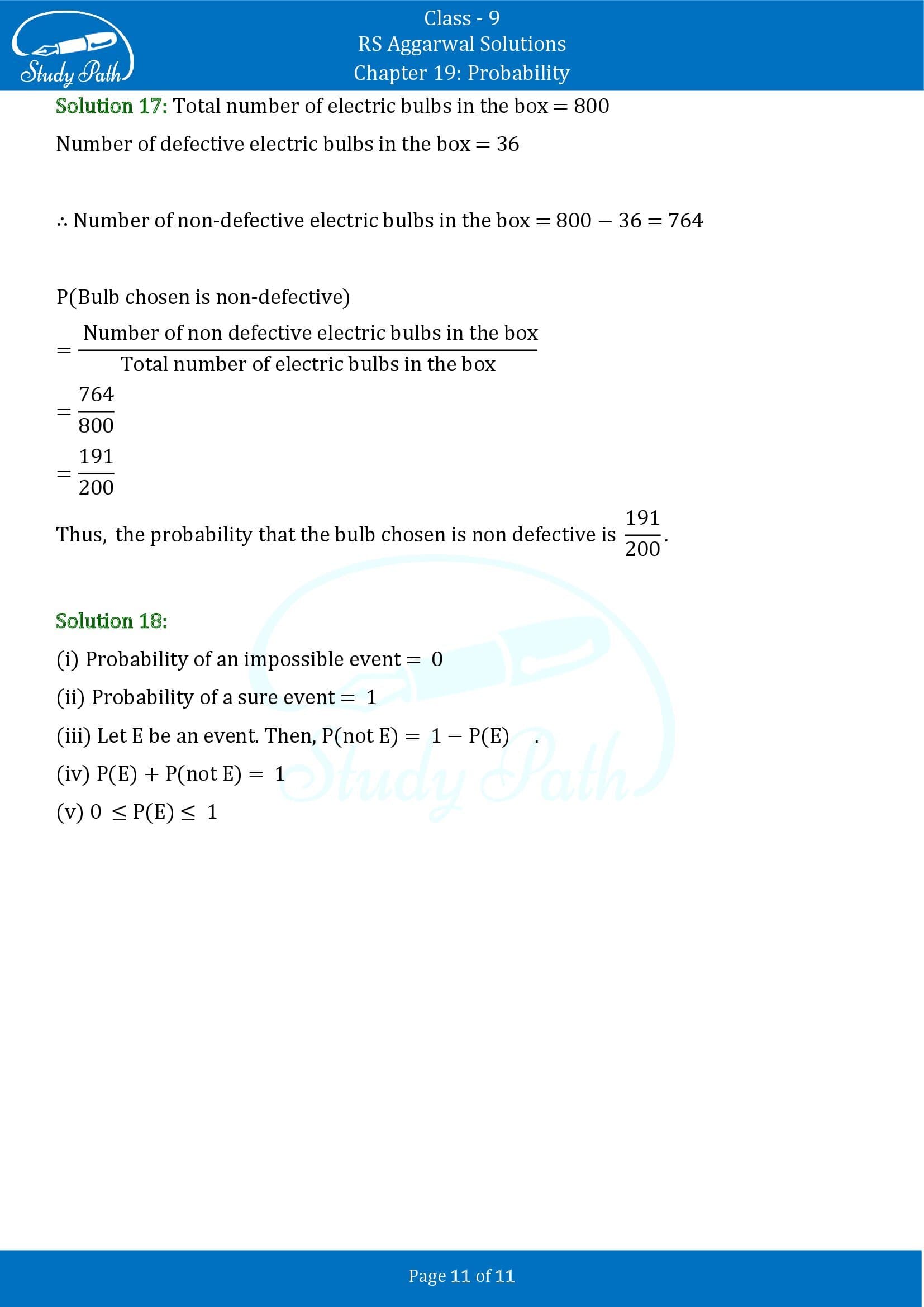 RS Aggarwal Solutions Class 9 Chapter 19 Probability Exercise 19 00011