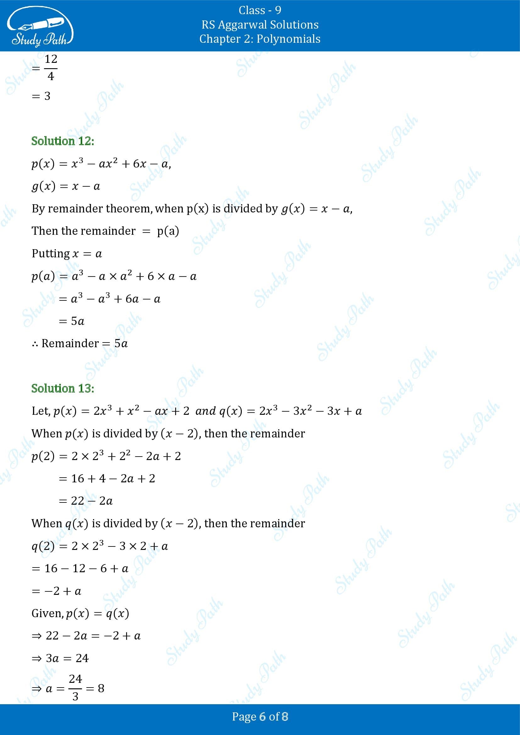RS Aggarwal Solutions Class 9 Chapter 2 Polynomials Exercise 2C 00006