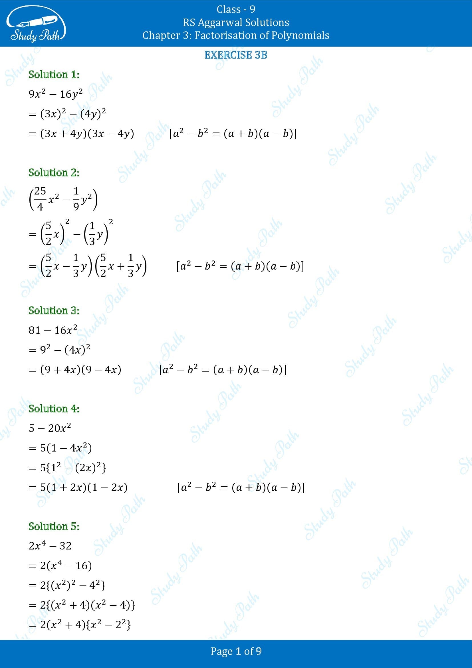 RS Aggarwal Solutions Class 9 Chapter 3 Factorisation of Polynomials Exercise 3B 0001