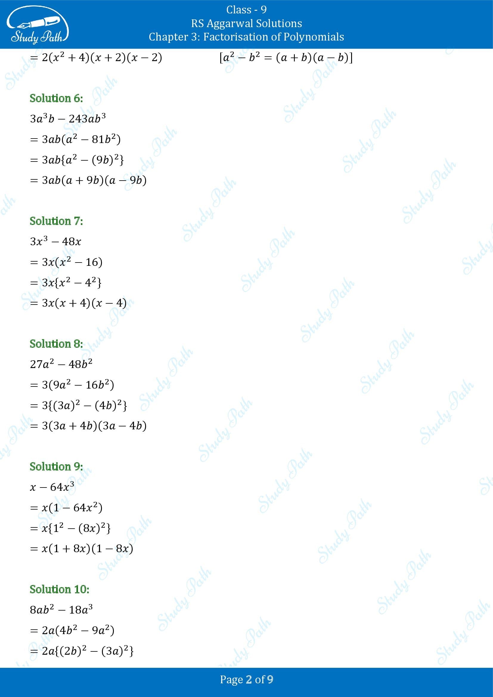 RS Aggarwal Solutions Class 9 Chapter 3 Factorisation of Polynomials Exercise 3B 0002