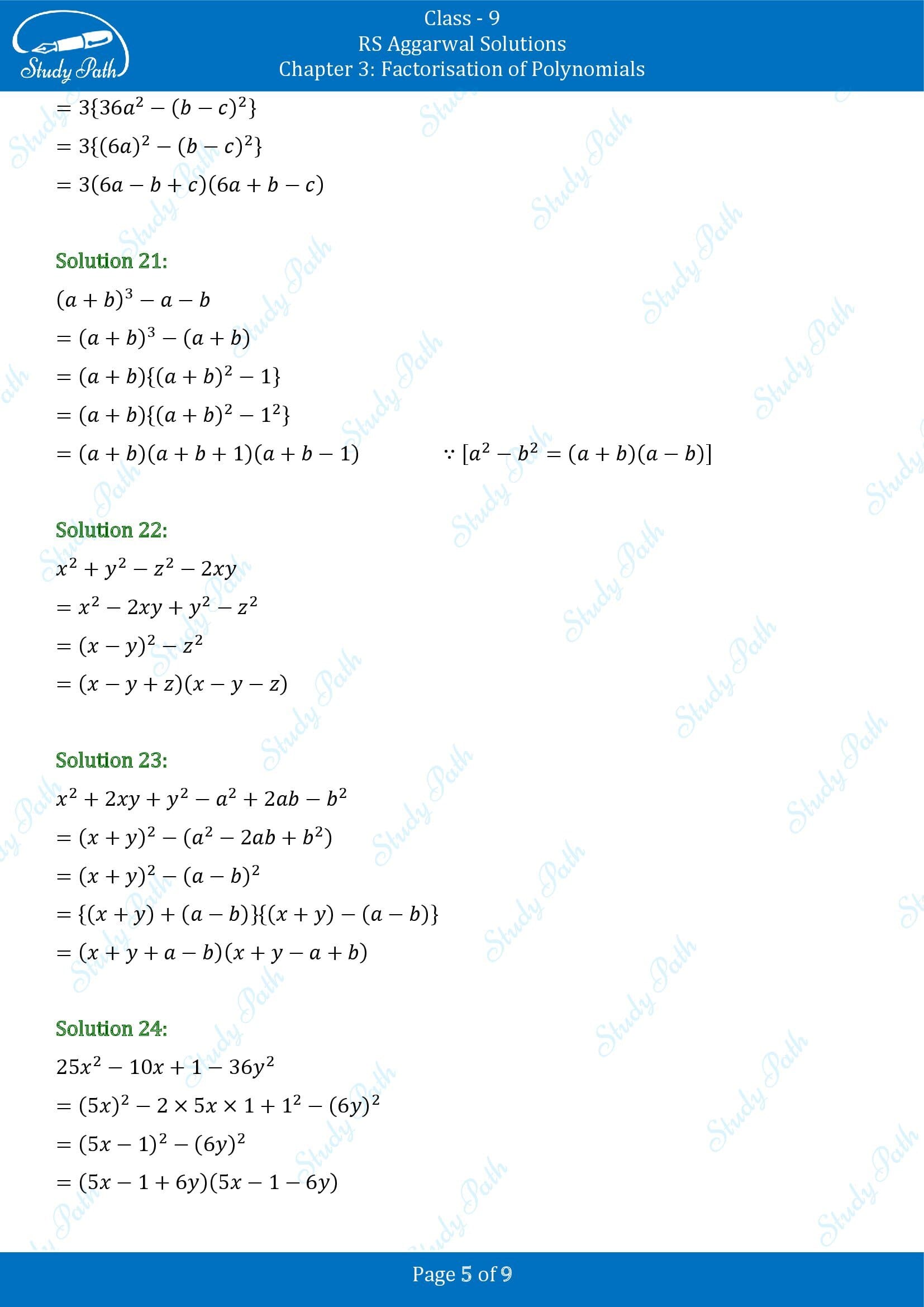 RS Aggarwal Solutions Class 9 Chapter 3 Factorisation of Polynomials Exercise 3B 0005