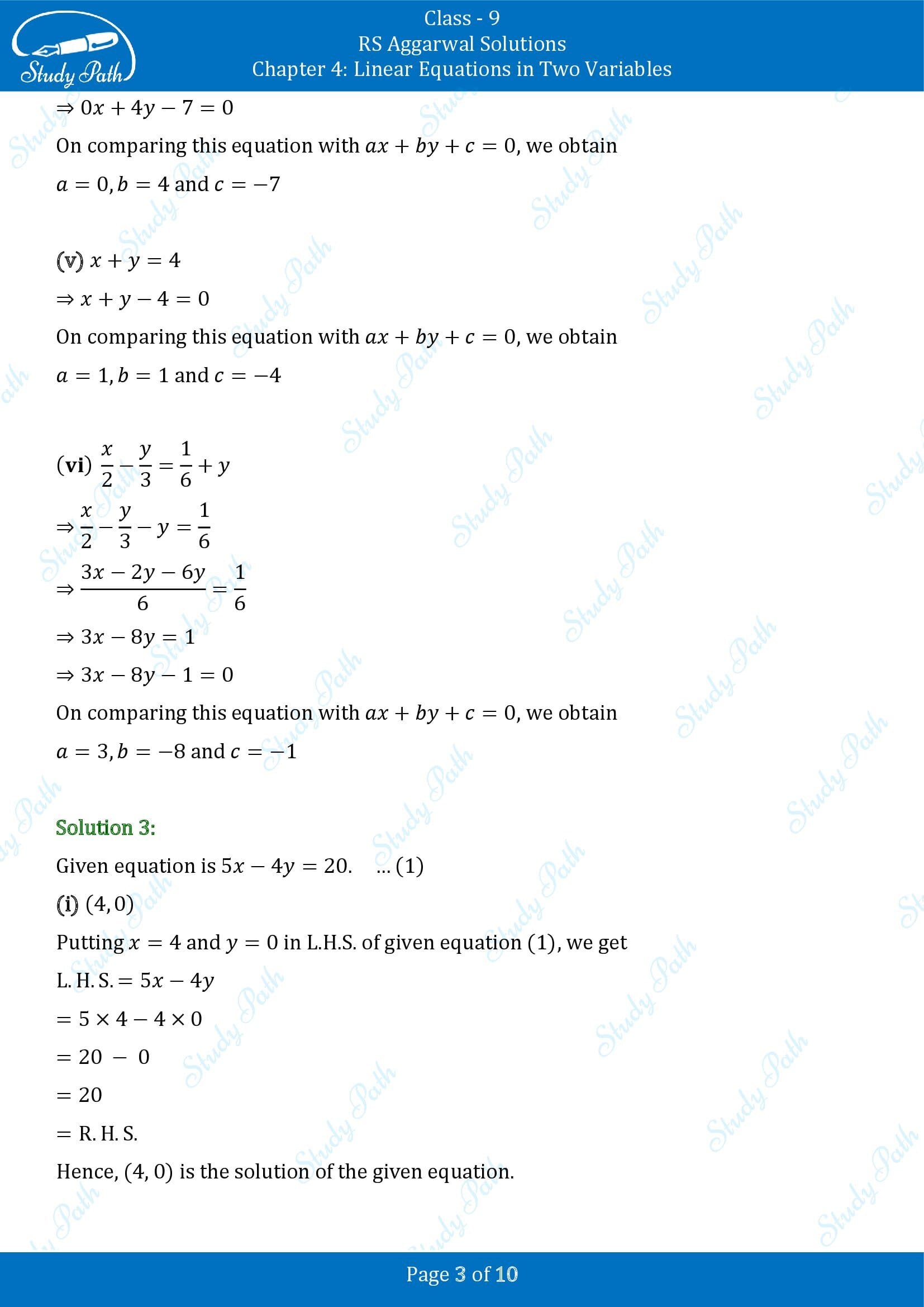 RS Aggarwal Solutions Class 9 Chapter 4 Linear Equations in Two Variables Exercise 4A 0003