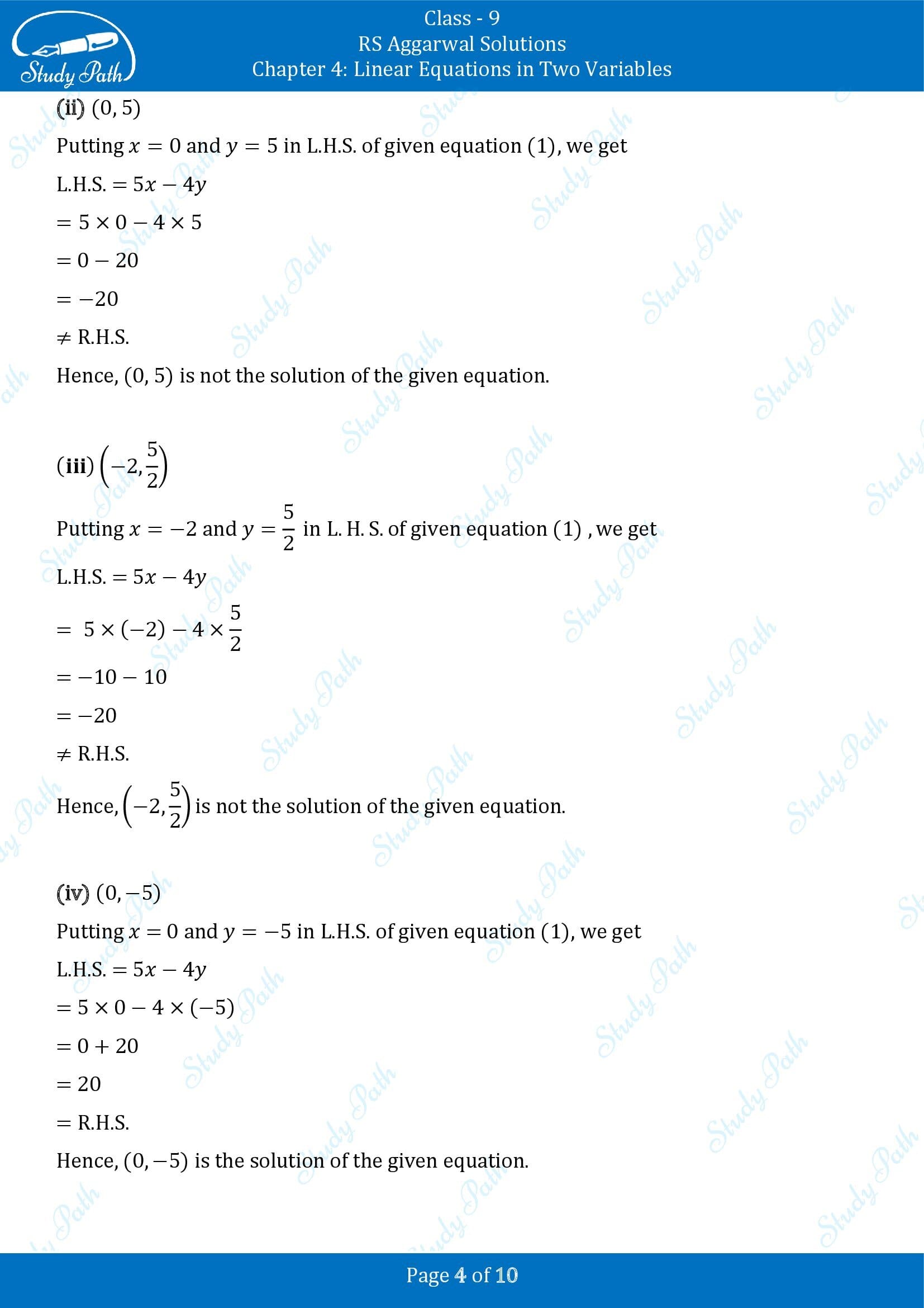 RS Aggarwal Solutions Class 9 Chapter 4 Linear Equations in Two Variables Exercise 4A 0004