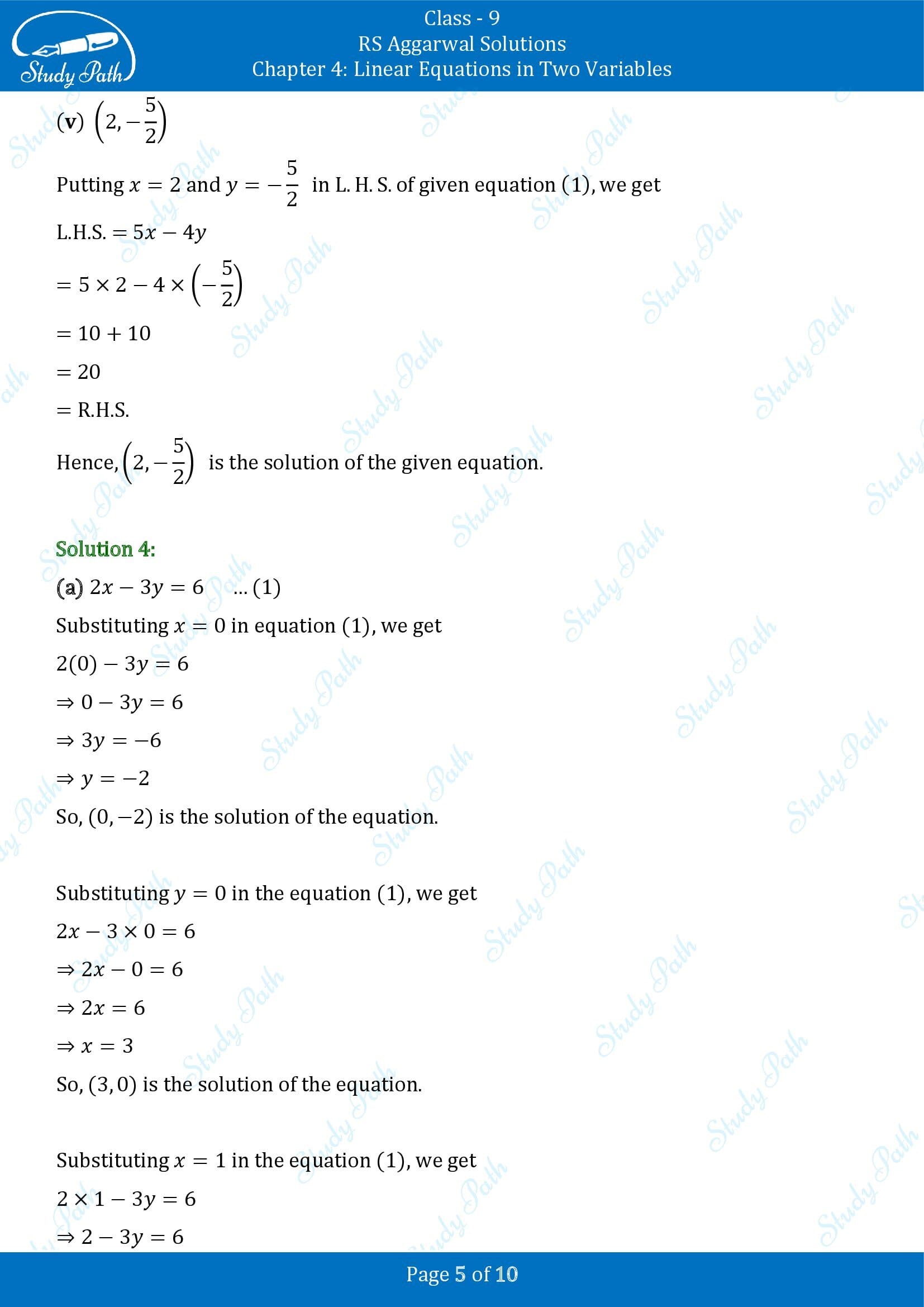 RS Aggarwal Solutions Class 9 Chapter 4 Linear Equations in Two Variables Exercise 4A 0005