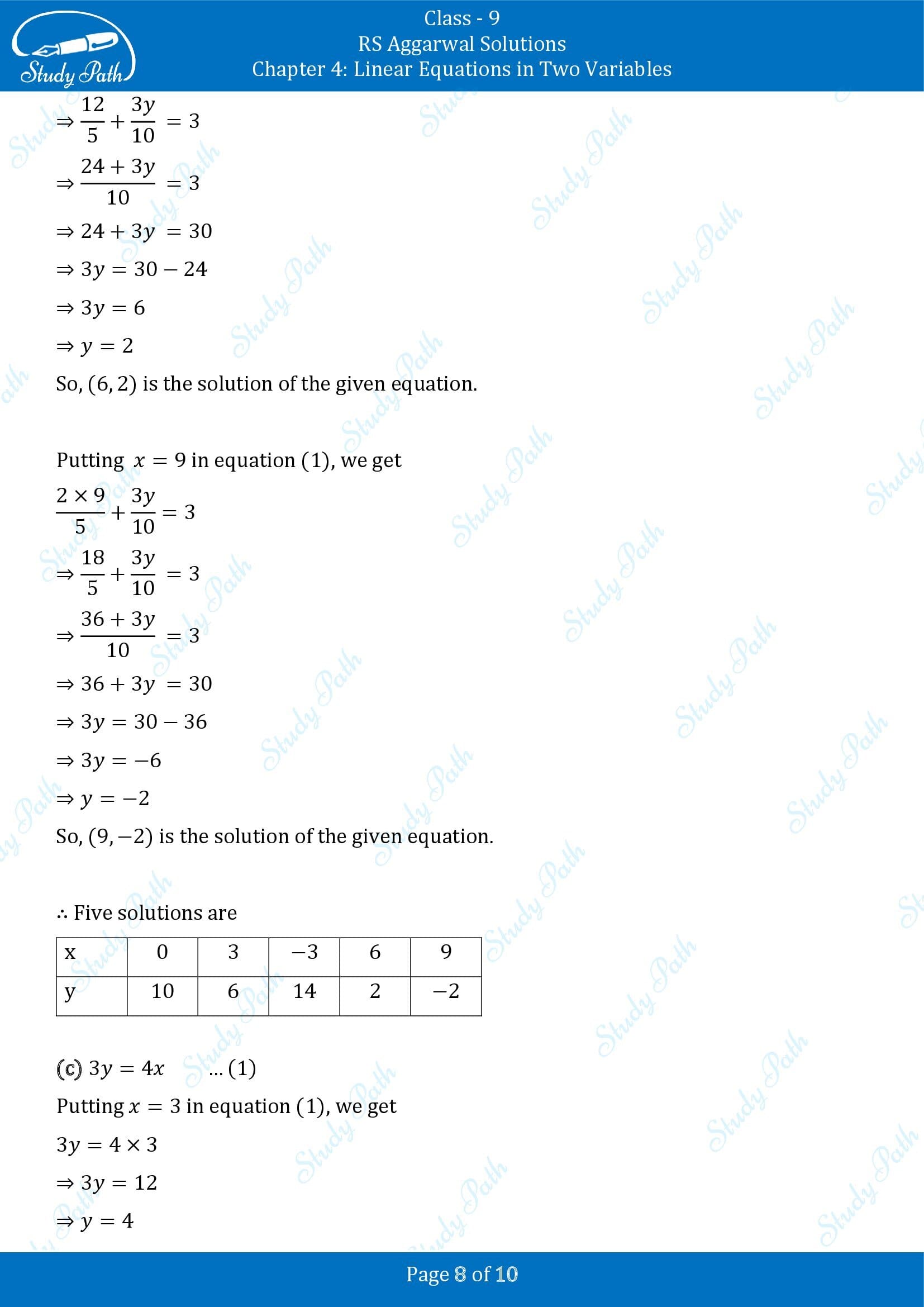 RS Aggarwal Solutions Class 9 Chapter 4 Linear Equations in Two Variables Exercise 4A 0008