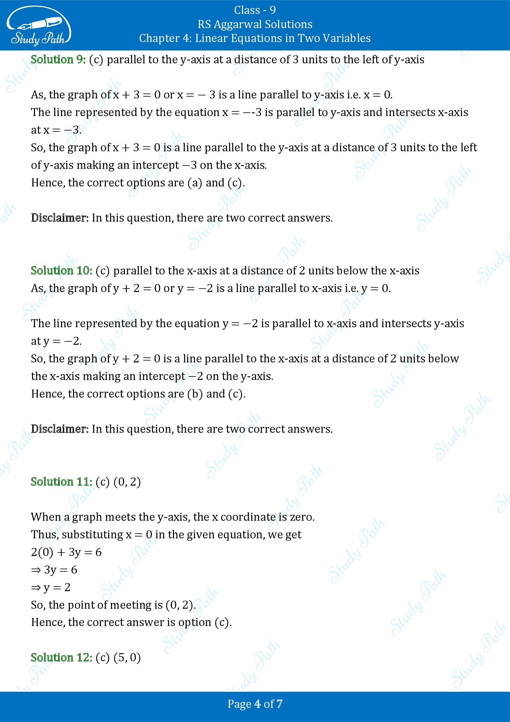 RS Aggarwal Solutions Class 9 Chapter 4 Linear Equations in Two Variables Multiple Choice Questions MCQs 00004