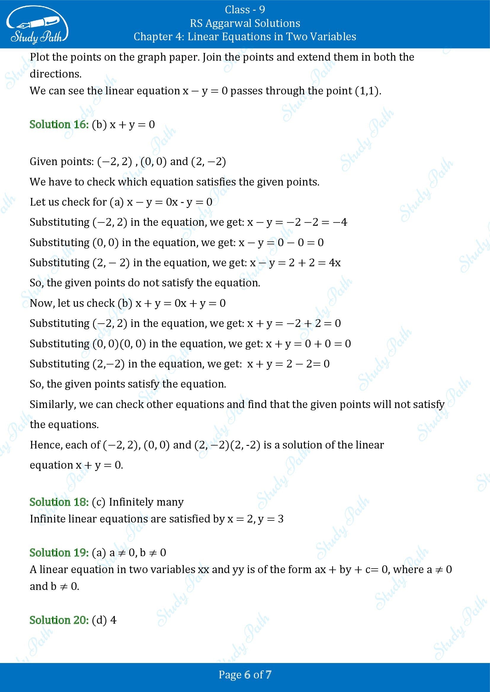 RS Aggarwal Solutions Class 9 Chapter 4 Linear Equations in Two Variables Multiple Choice Questions MCQs 00006