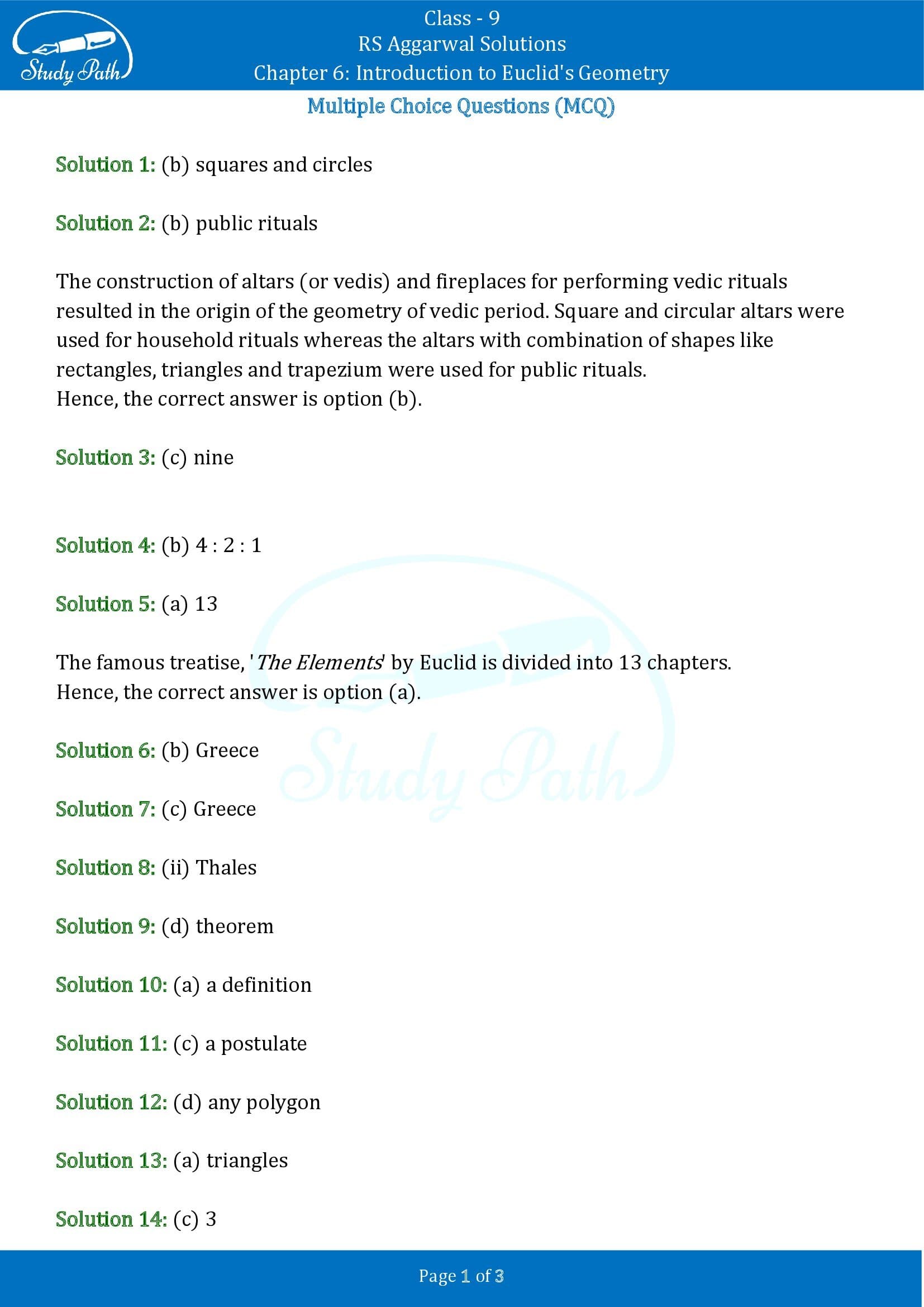 RS Aggarwal Solutions Class 9 Chapter 6 Introduction to Euclids Geometry Multiple Choice Questions MCQs 00001