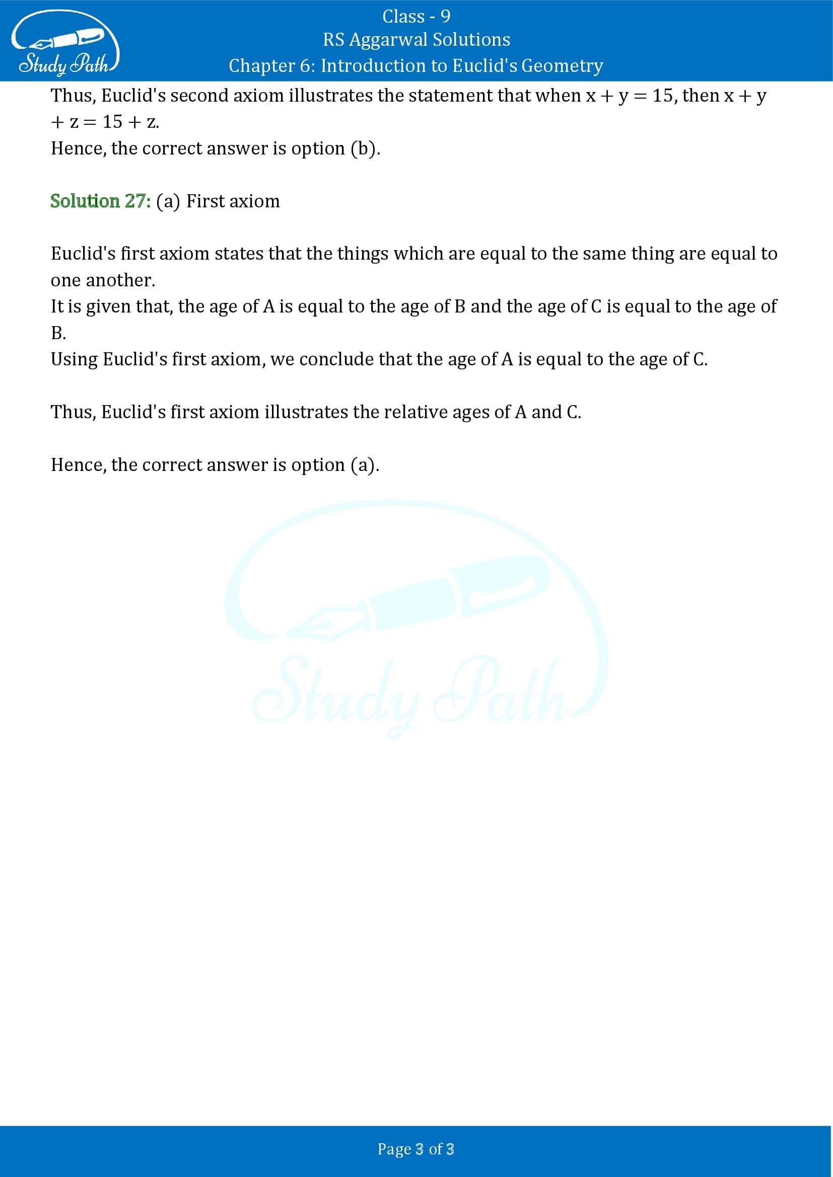 RS Aggarwal Solutions Class 9 Chapter 6 Introduction to Euclids Geometry Multiple Choice Questions MCQs 00003