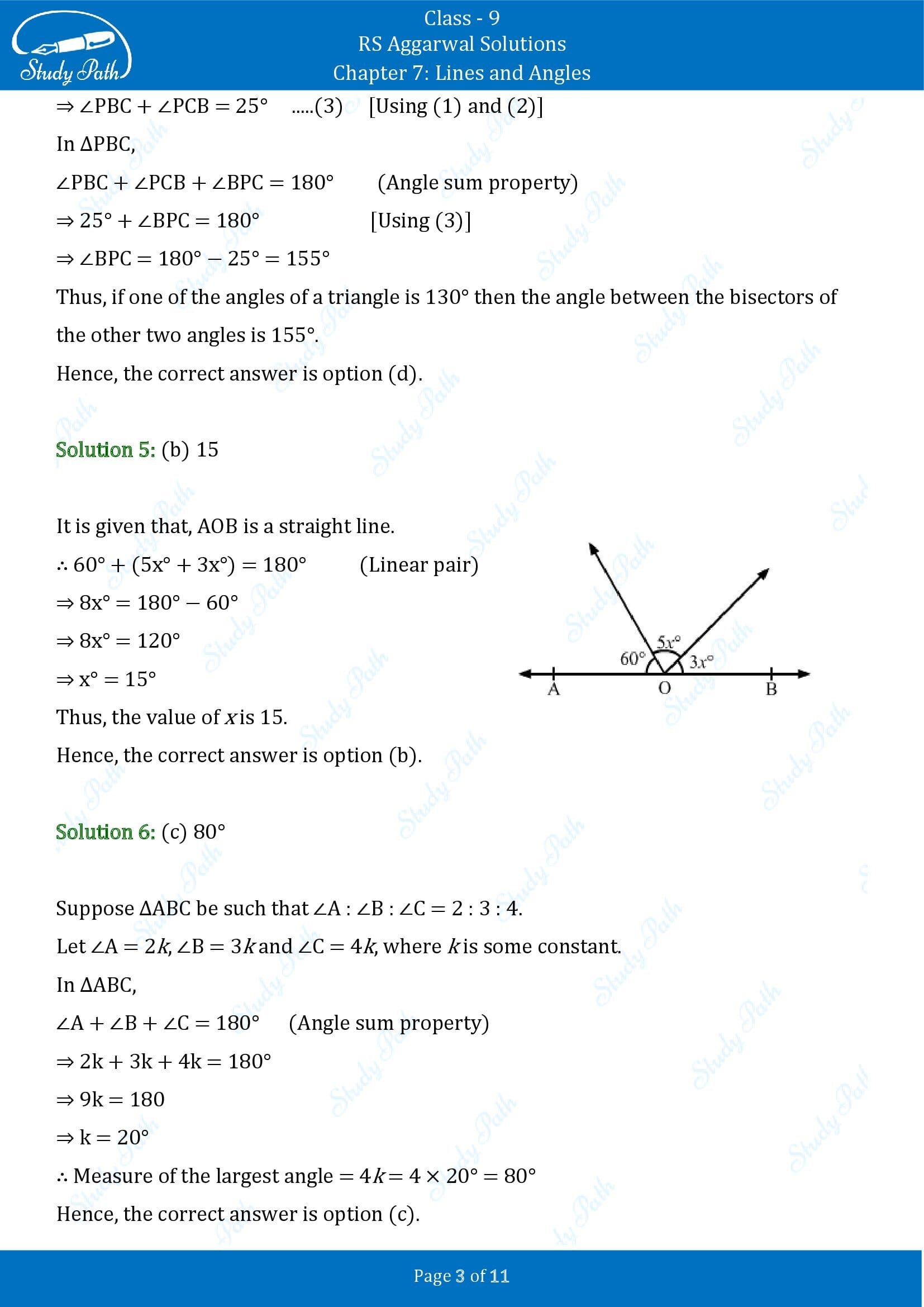 RS Aggarwal Solutions Class 9 Chapter 7 Lines and Angles Multiple Choice Questions MCQs 00003
