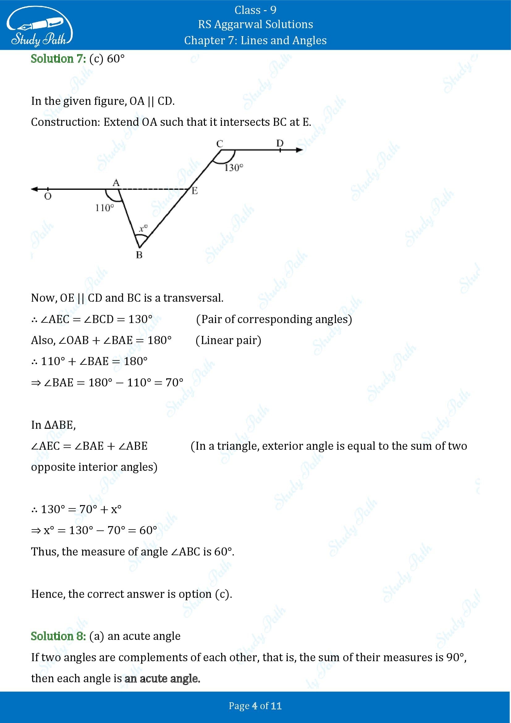 RS Aggarwal Solutions Class 9 Chapter 7 Lines and Angles Multiple Choice Questions MCQs 00004