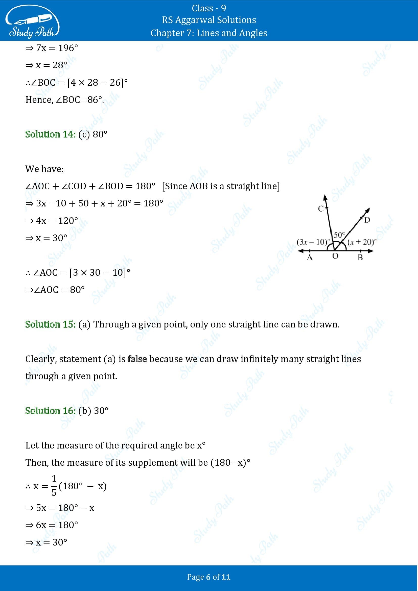 RS Aggarwal Solutions Class 9 Chapter 7 Lines and Angles Multiple Choice Questions MCQs 00006