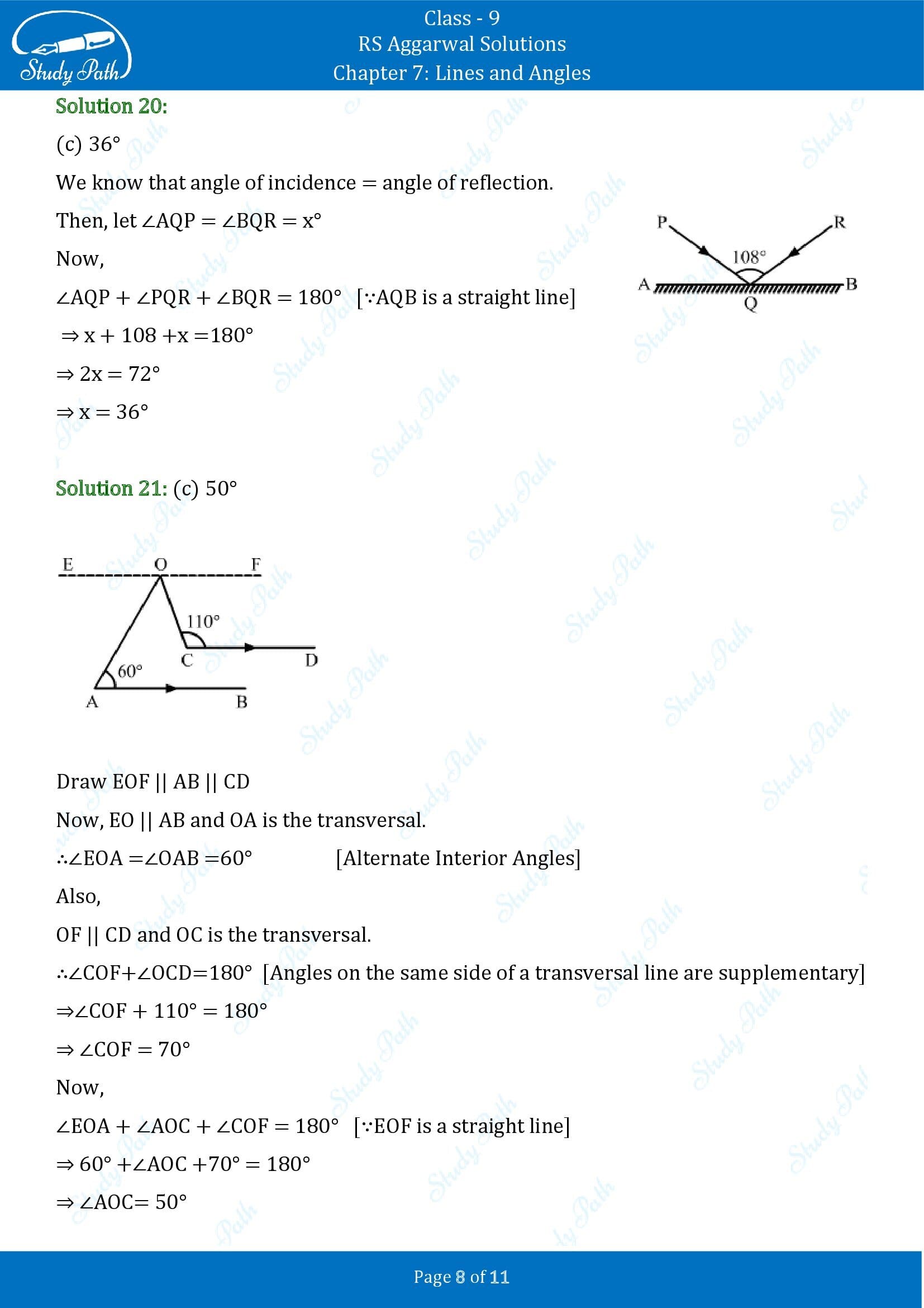 RS Aggarwal Solutions Class 9 Chapter 7 Lines and Angles Multiple Choice Questions MCQs 00008