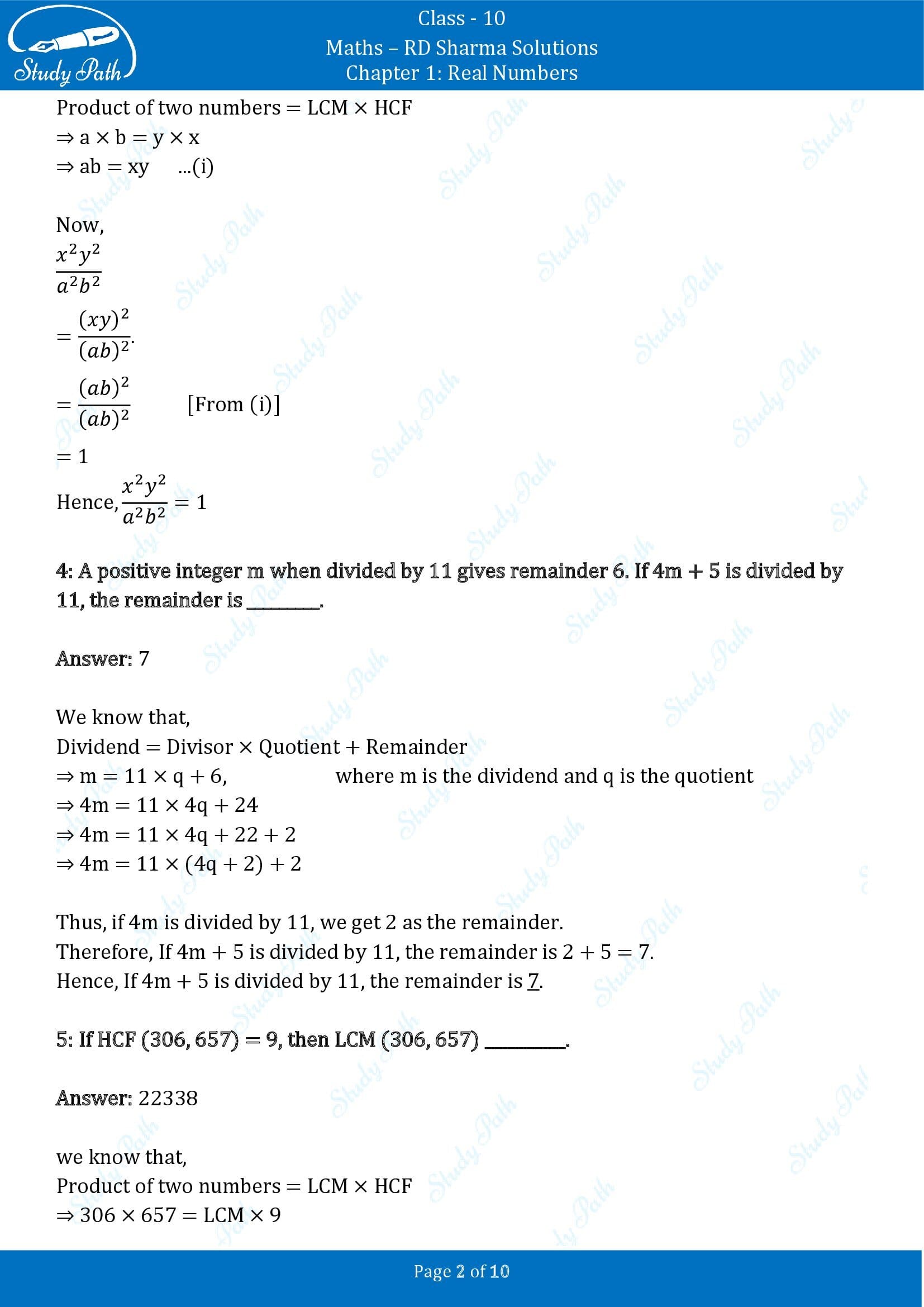 RD Sharma Solutions Class 10 Chapter 1 Real Numbers Fill in the Blank Type Questions FBQs 00002