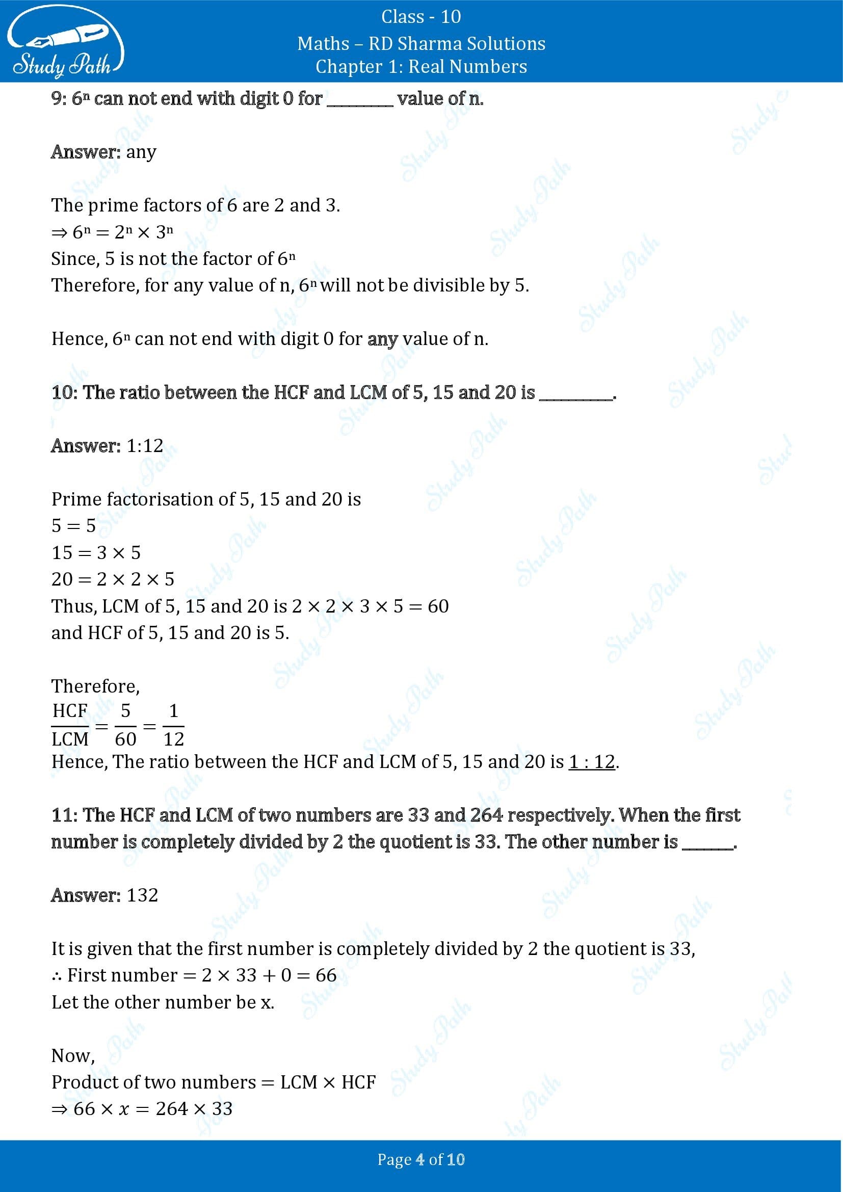 RD Sharma Solutions Class 10 Chapter 1 Real Numbers Fill in the Blank Type Questions FBQs 00004