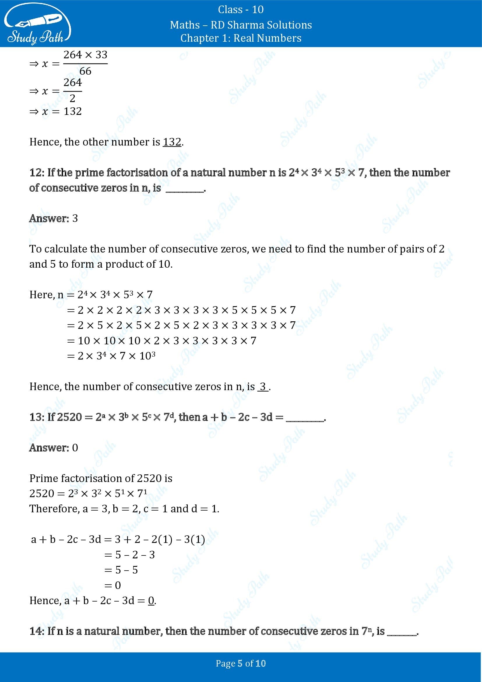 RD Sharma Solutions Class 10 Chapter 1 Real Numbers Fill in the Blank Type Questions FBQs 00005