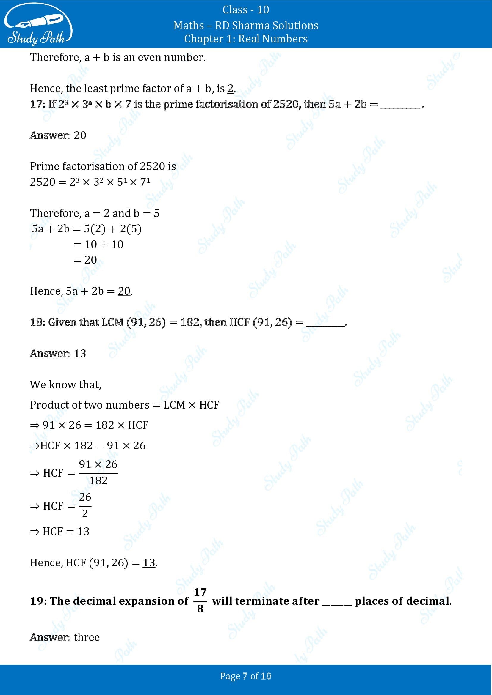 RD Sharma Solutions Class 10 Chapter 1 Real Numbers Fill in the Blank Type Questions FBQs 00007