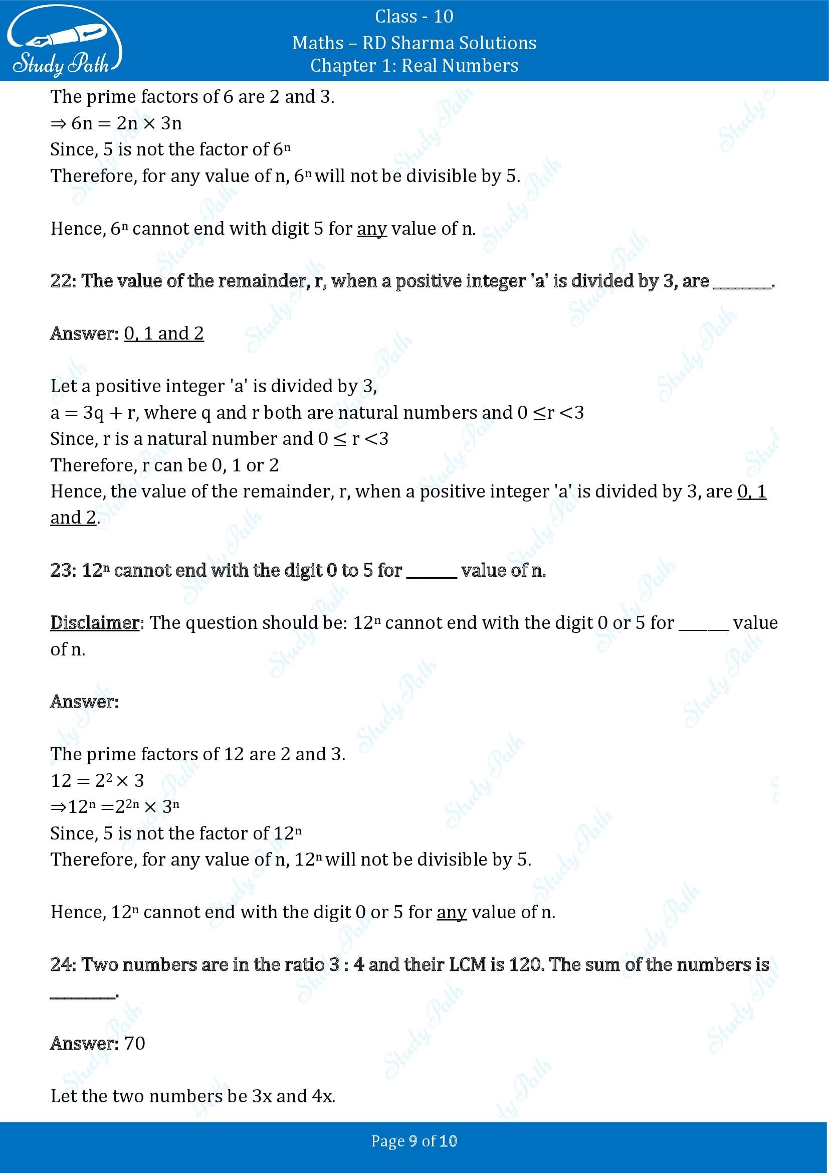 RD Sharma Solutions Class 10 Chapter 1 Real Numbers Fill in the Blank Type Questions FBQs 00009