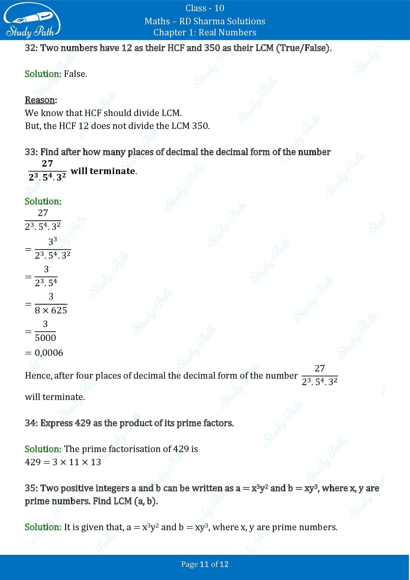 RD Sharma Solutions Class 10 Chapter 1 Real Numbers Very Short Answer Type Questions VSAQs 00011