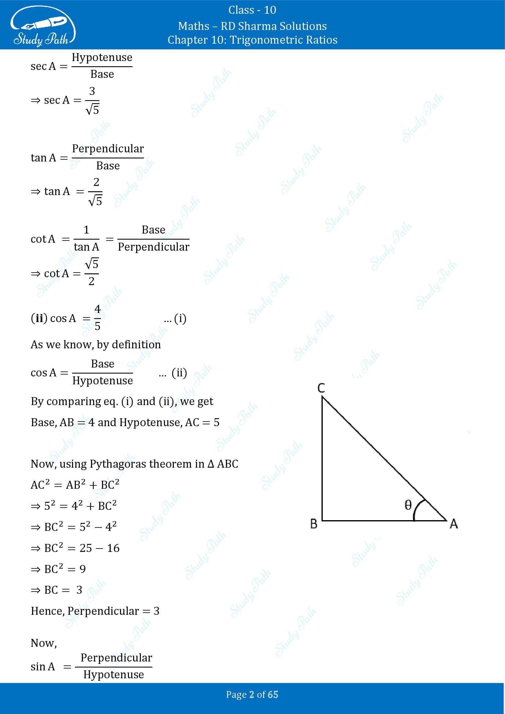 RD Sharma Solutions Class 10 Chapter 10 Trigonometric Ratios Exercise 10.1 00002