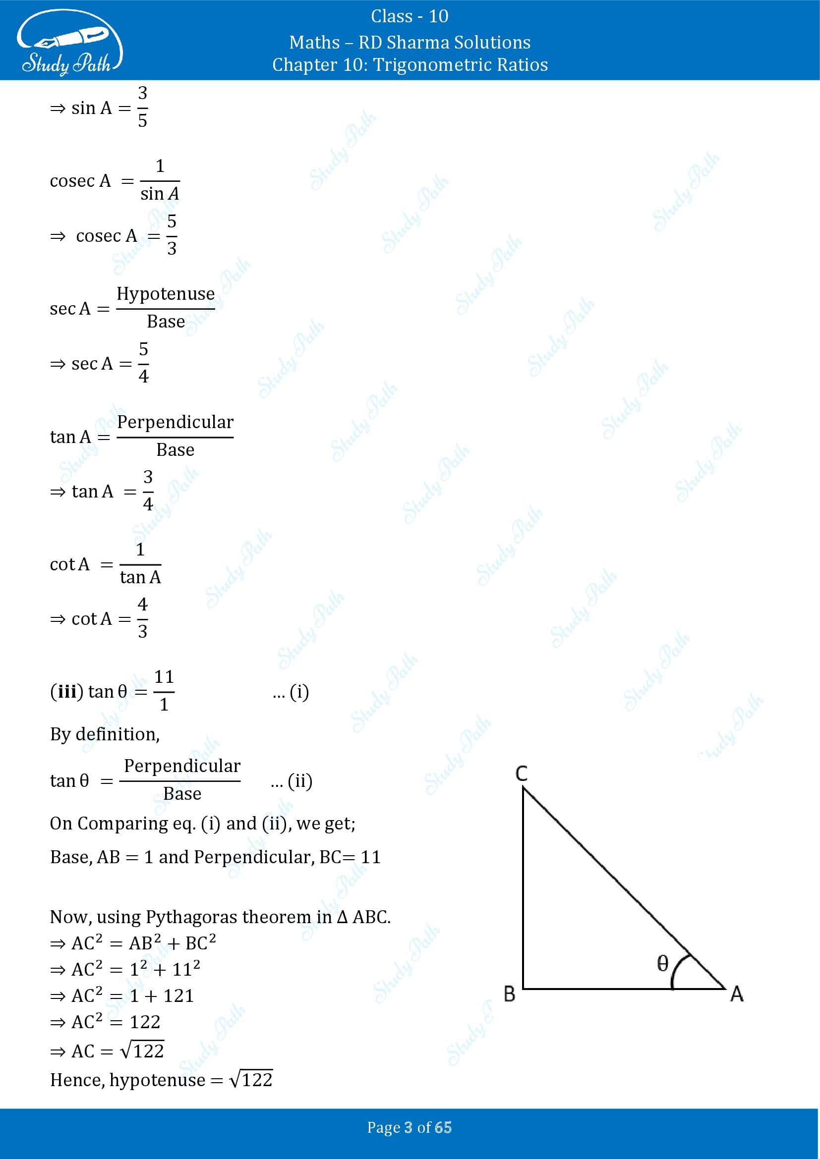 RD Sharma Solutions Class 10 Chapter 10 Trigonometric Ratios Exercise 10.1 00003