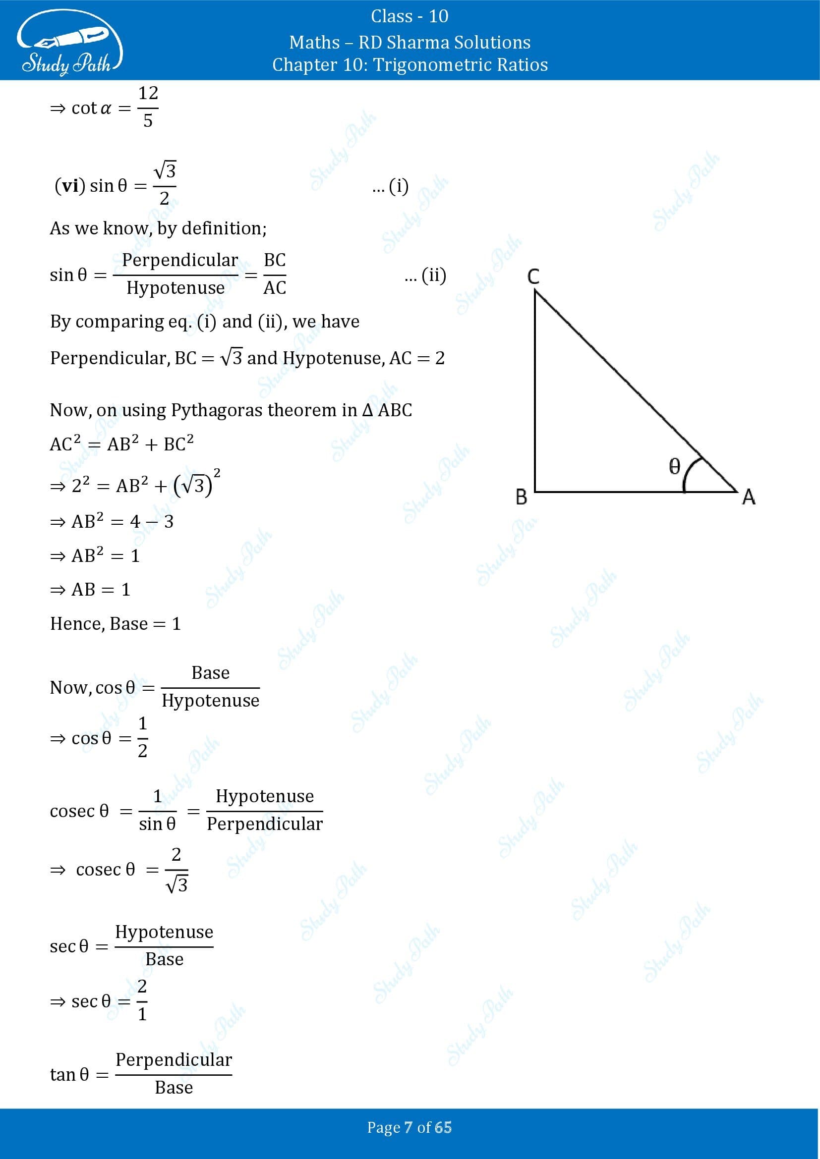 RD Sharma Solutions Class 10 Chapter 10 Trigonometric Ratios Exercise 10.1 00007